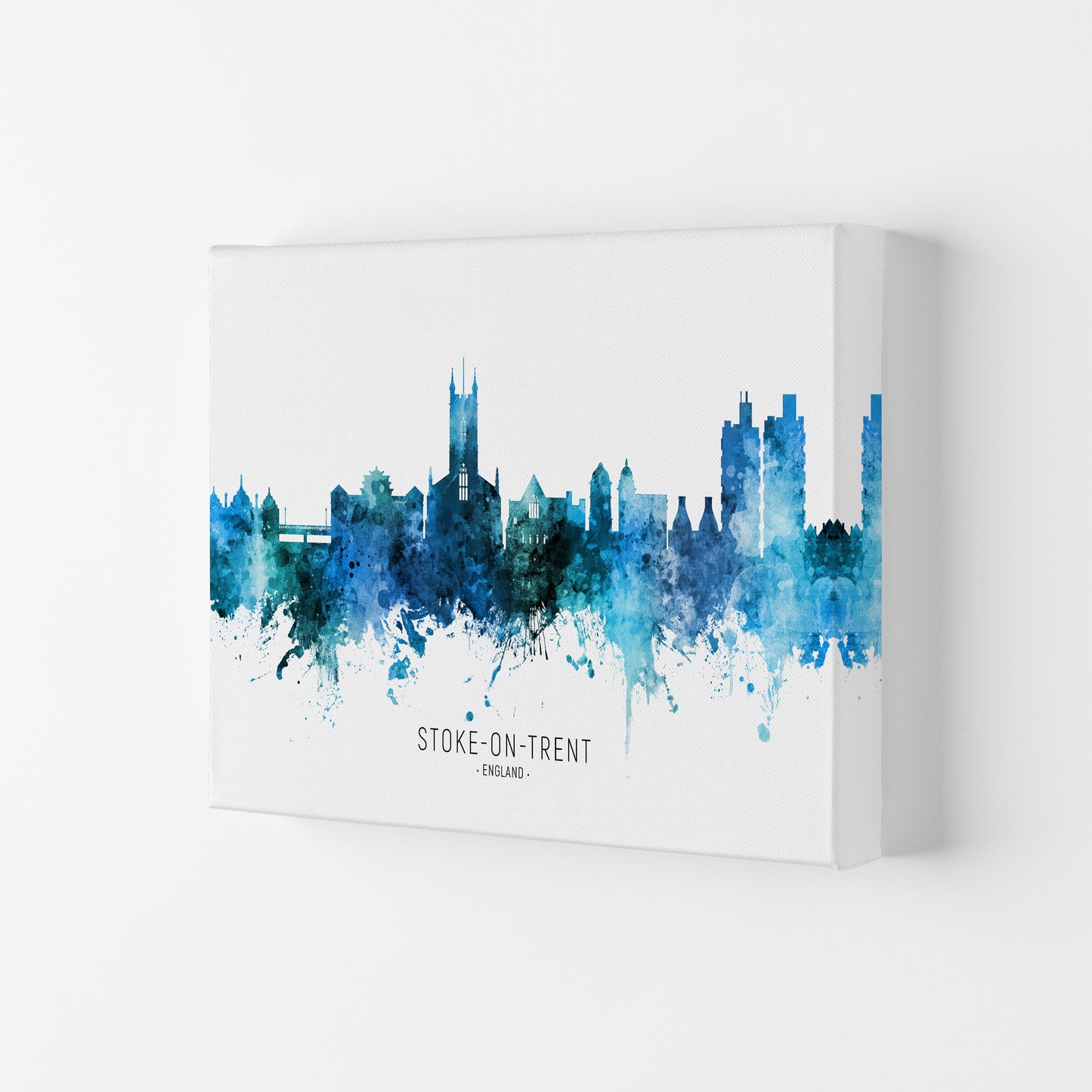 Stoke-On-Trent England Skyline Blue City Name by Michael Tompsett Canvas