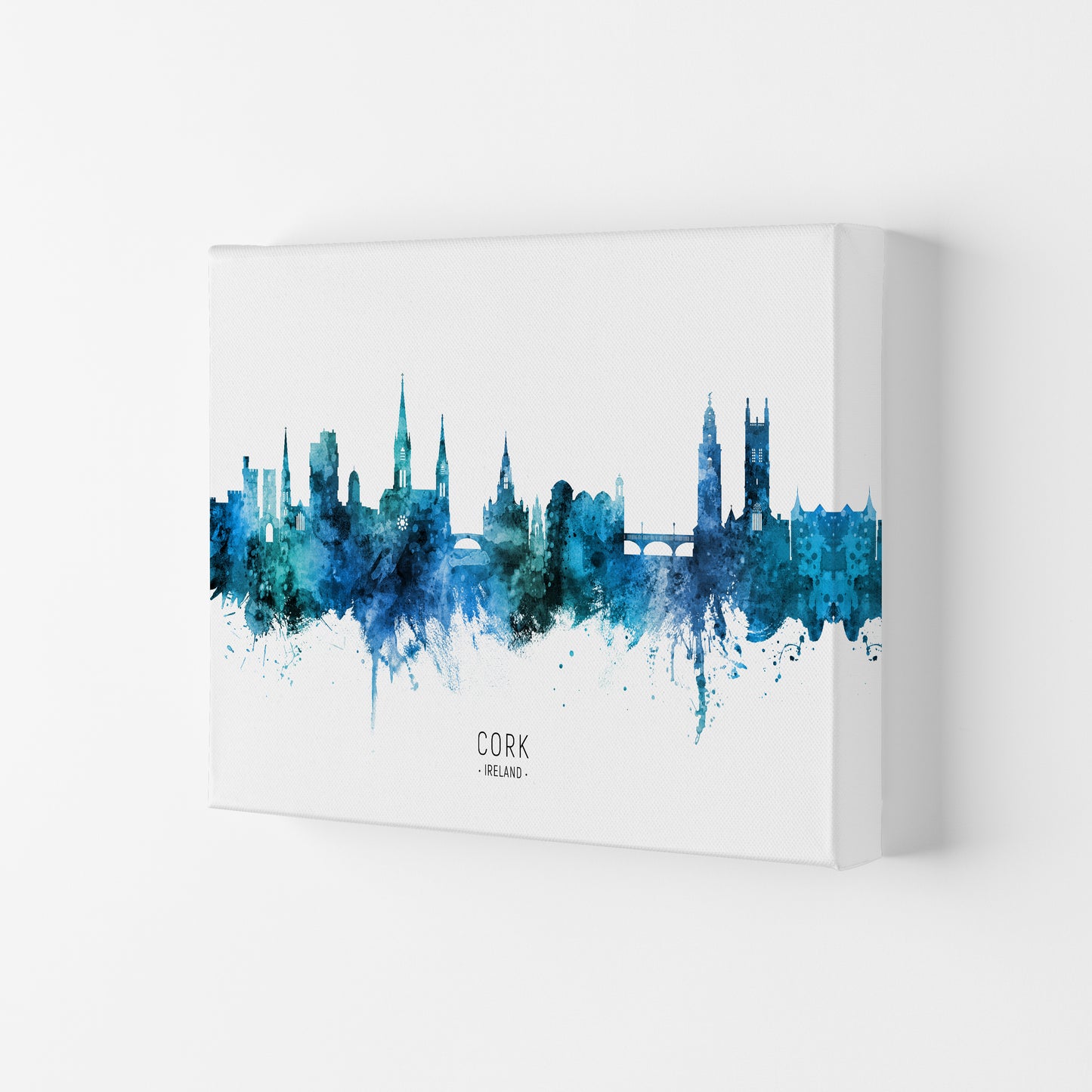Cork Ireland Skyline Blue City Name Print by Michael Tompsett Canvas