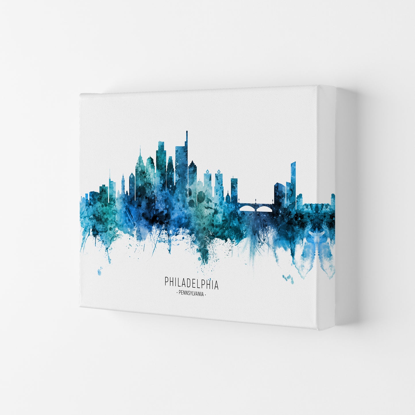 Philadelphia Pennsylvania Skyline Blue City Name by Michael Tompsett Canvas