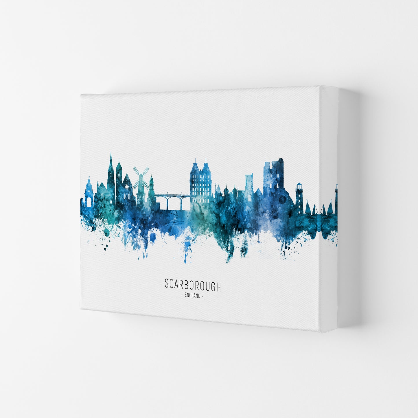 Scarborough England Skyline Blue City Name  by Michael Tompsett Canvas