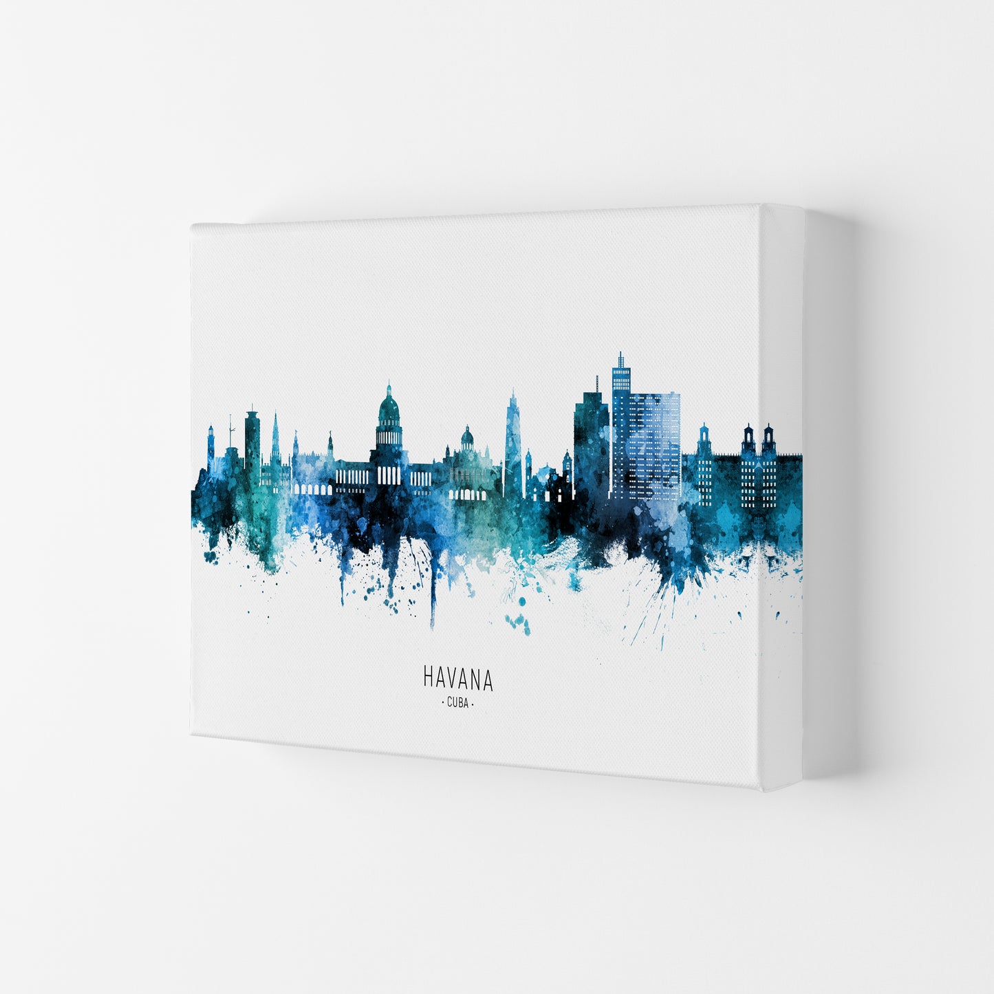 Havana Cuba Skyline Blue City Name Print by Michael Tompsett Canvas