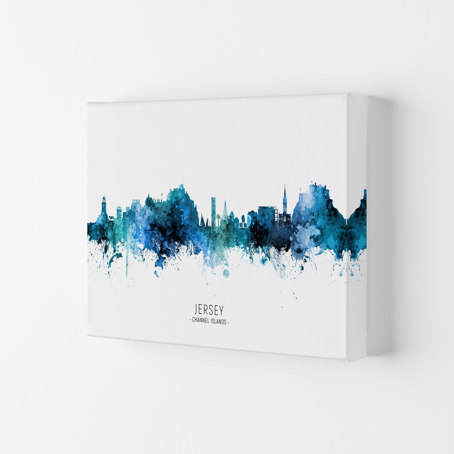 Jersey Channel Islands Skyline Blue City Name by Michael Tompsett Canvas