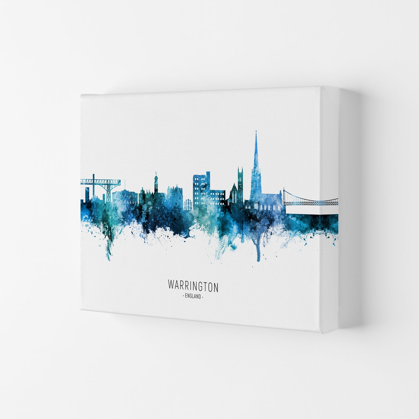 Warrington England Skyline Blue City Name  by Michael Tompsett Canvas