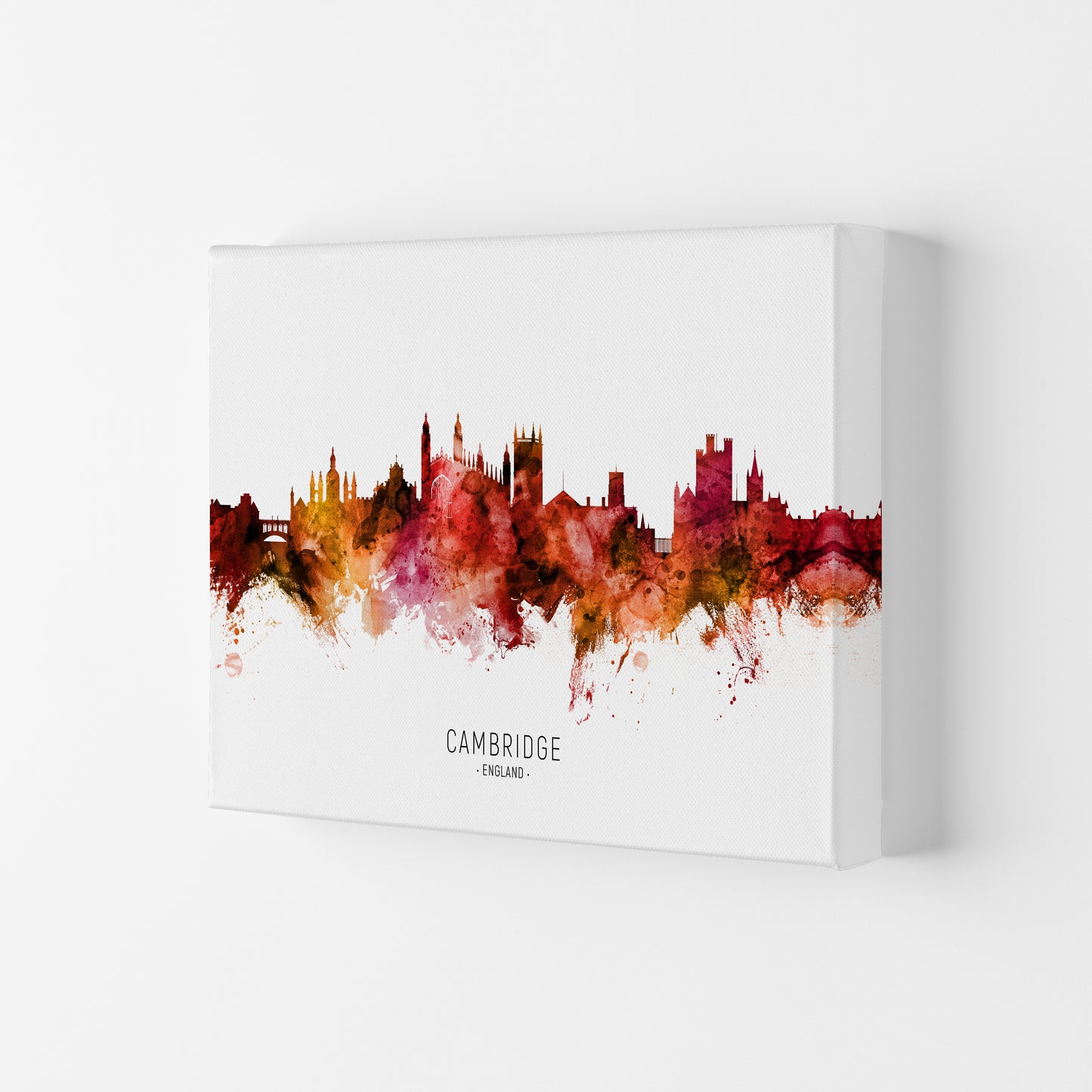 Cambridge England Skyline Red City Name by Michael Tompsett Canvas