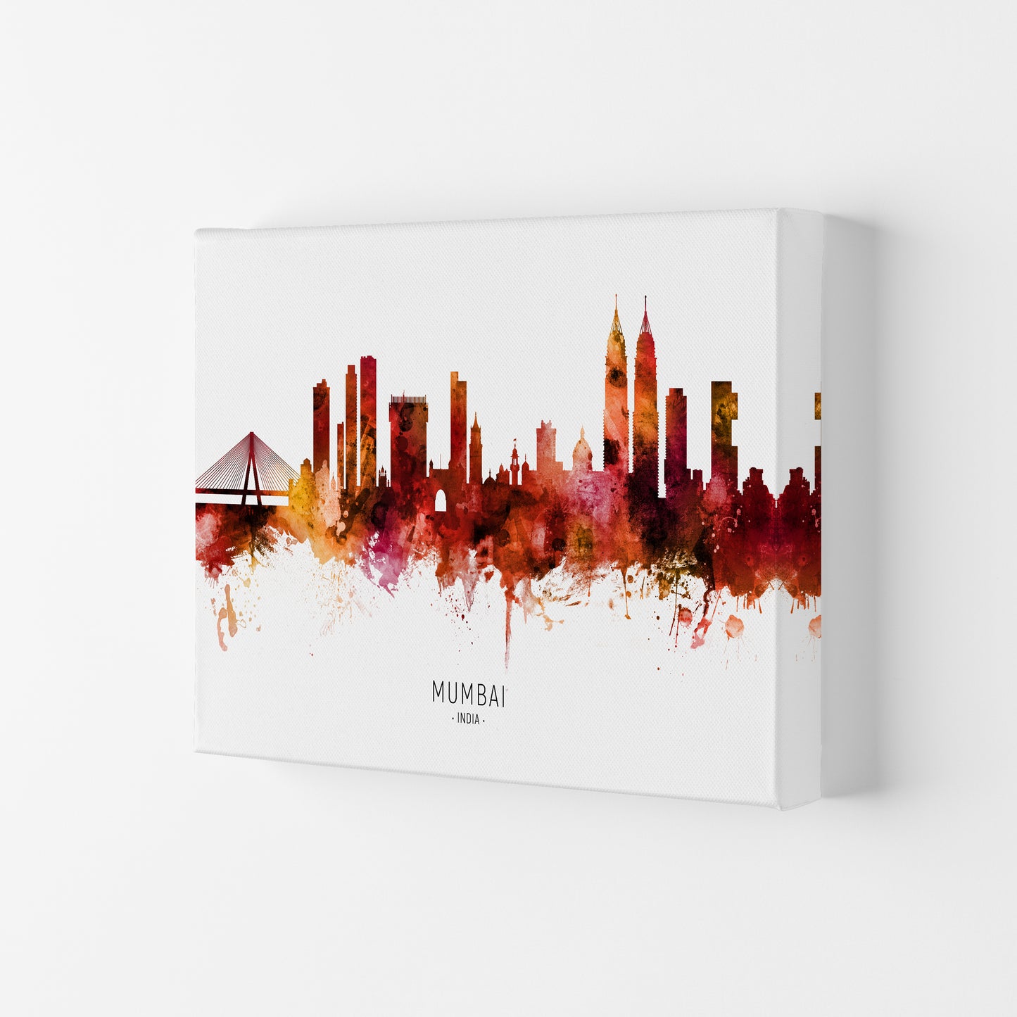 Mumbai India Skyline Red City Name Print by Michael Tompsett Canvas