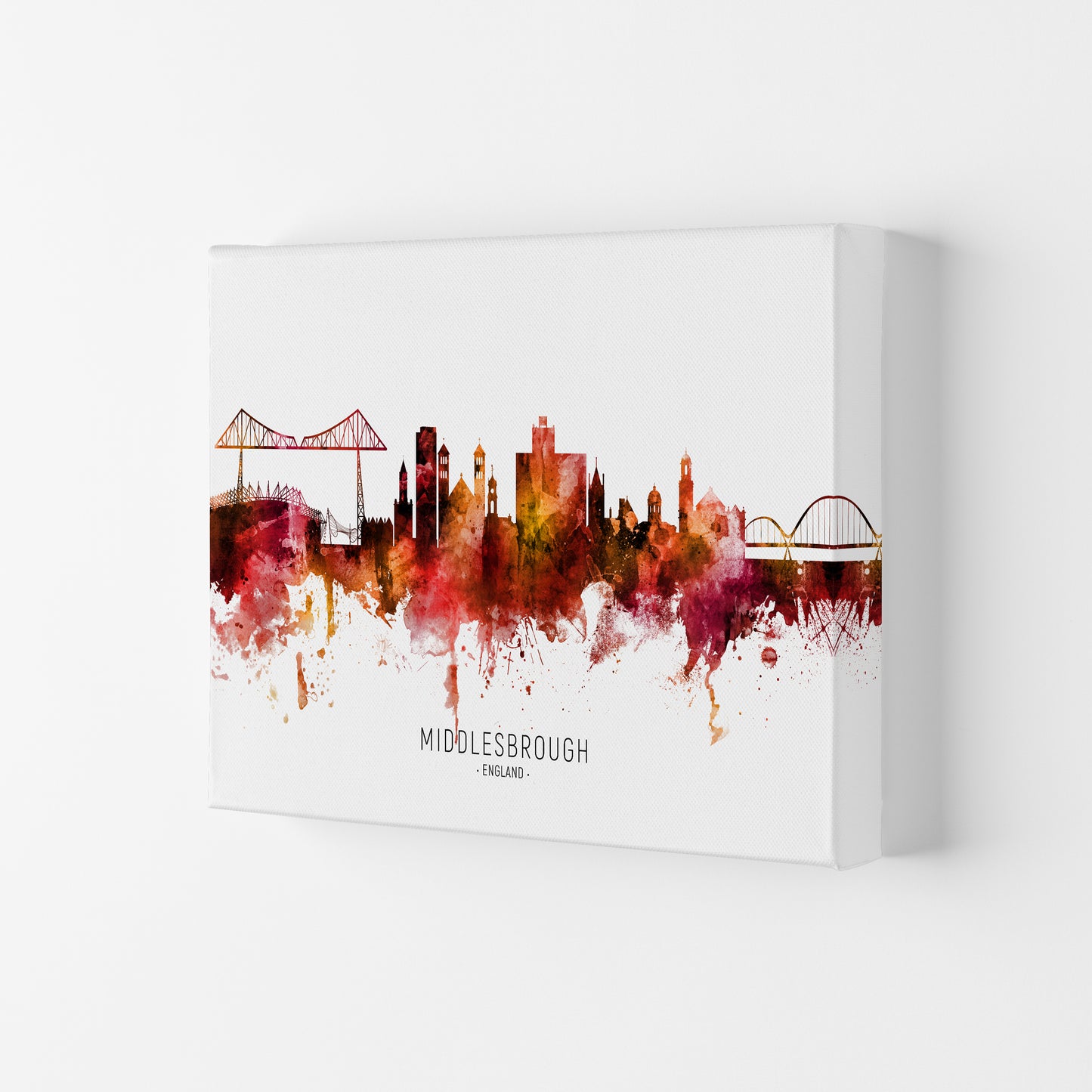 Middlesbrough England Skyline Red City Name by Michael Tompsett Canvas