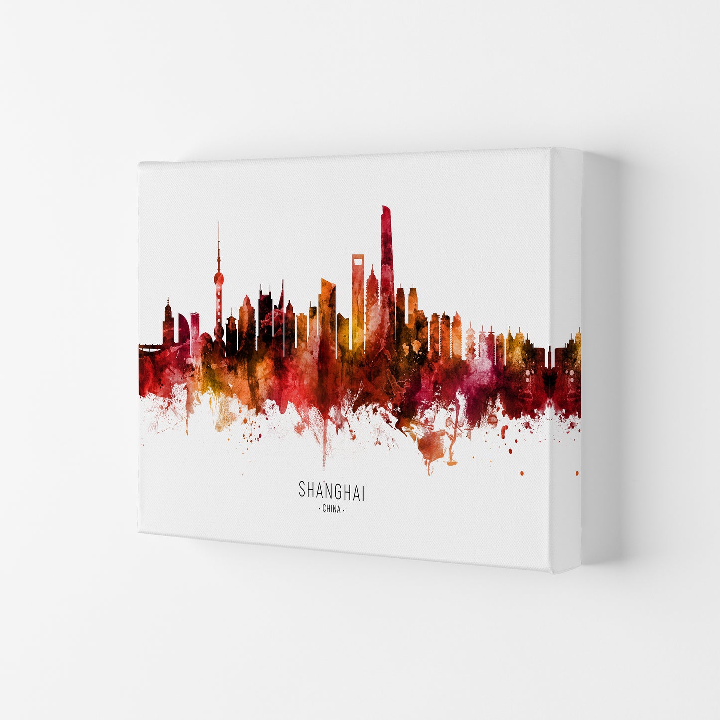 Shanghai China Skyline Red City Name by Michael Tompsett Canvas