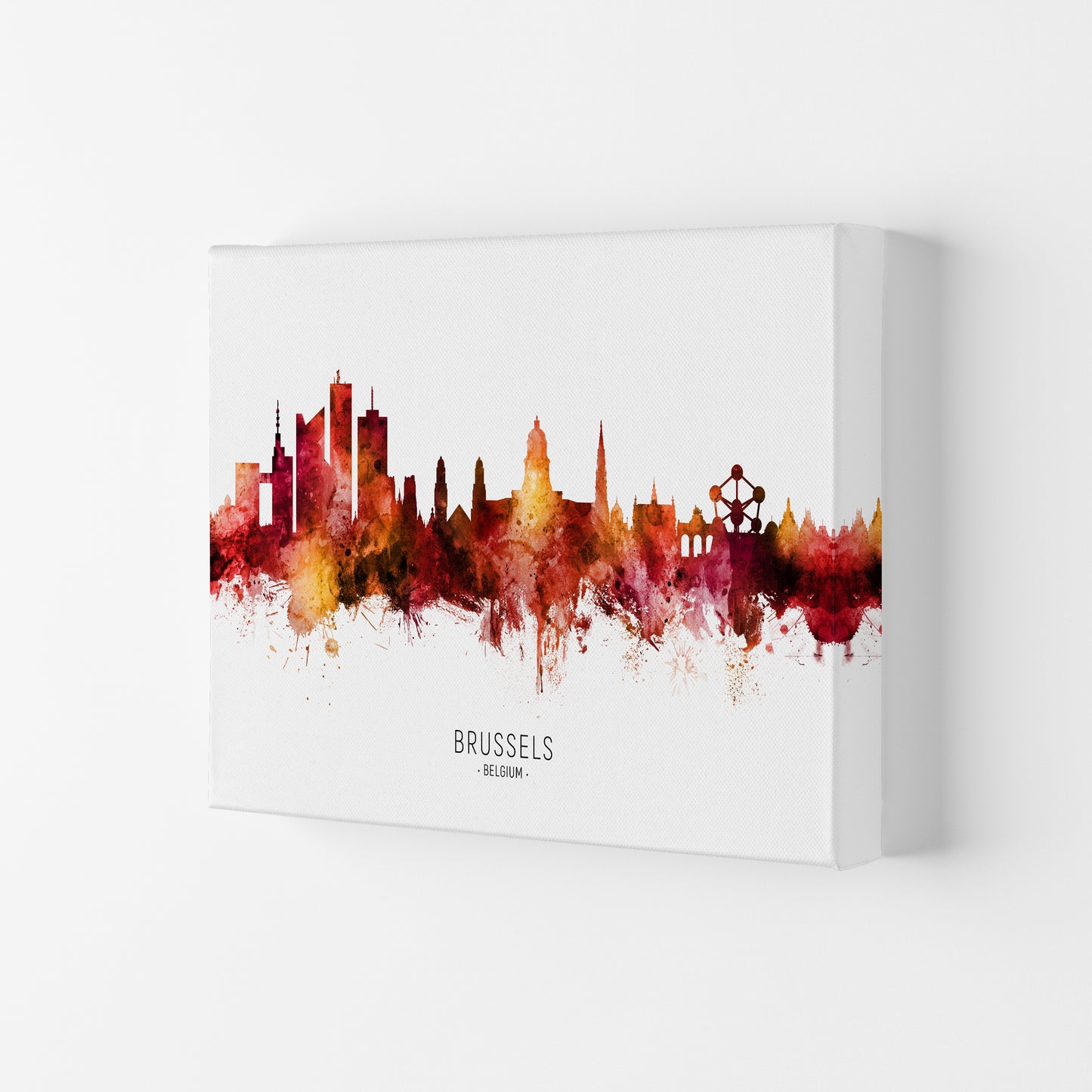 Brussels Belgium Skyline Red City Name  by Michael Tompsett Canvas