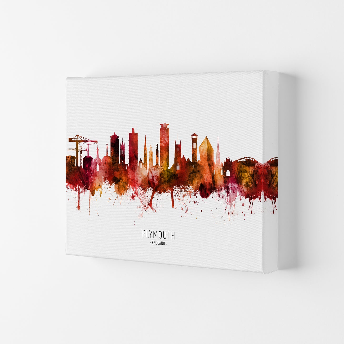 Plymouth England Skyline Red City Name  by Michael Tompsett Canvas