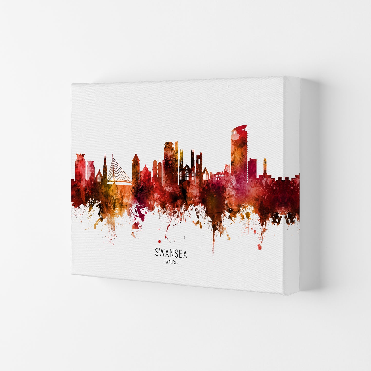 Swansea Wales Skyline Red City Name Print by Michael Tompsett Canvas