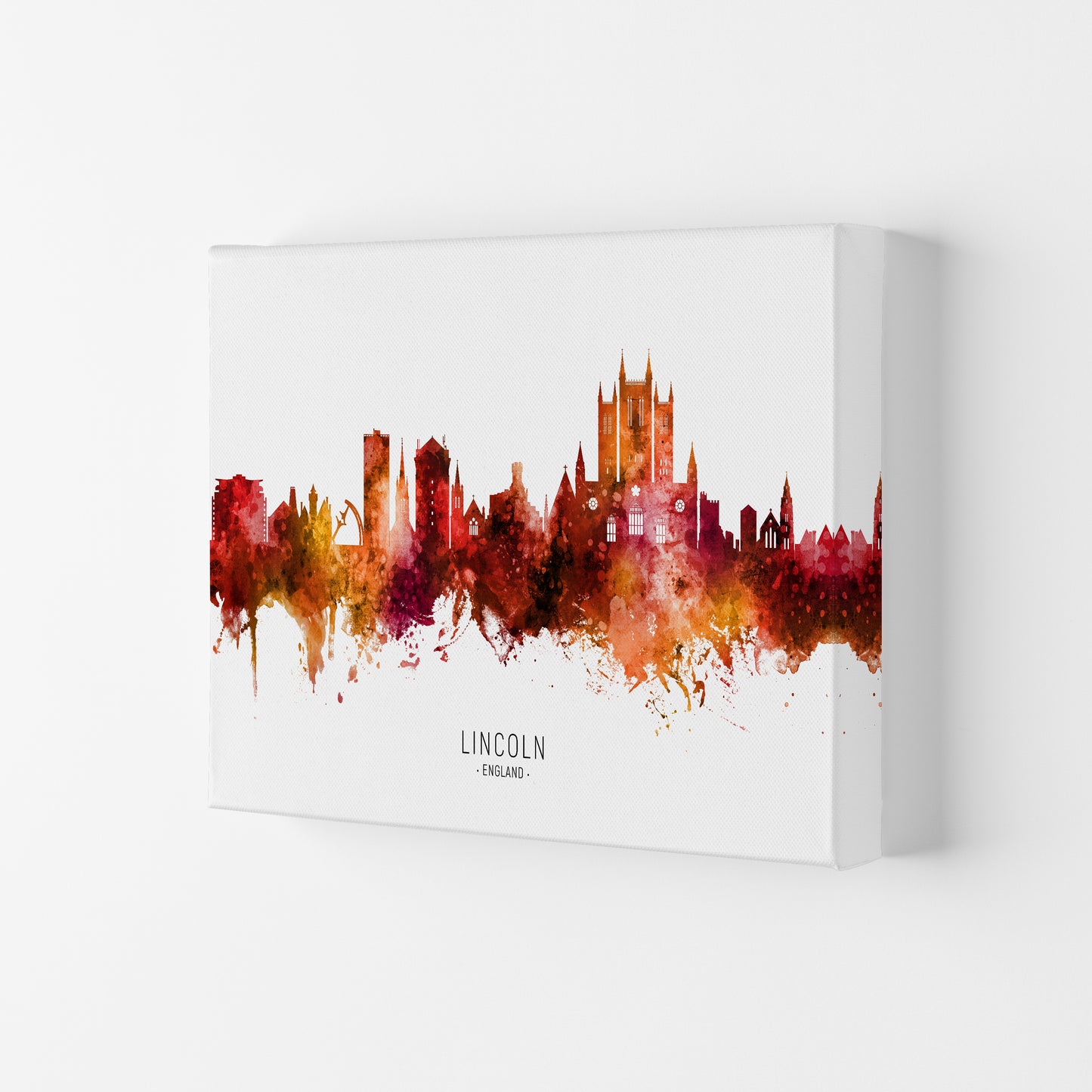 Lincoln England Skyline Red City Name  by Michael Tompsett Canvas