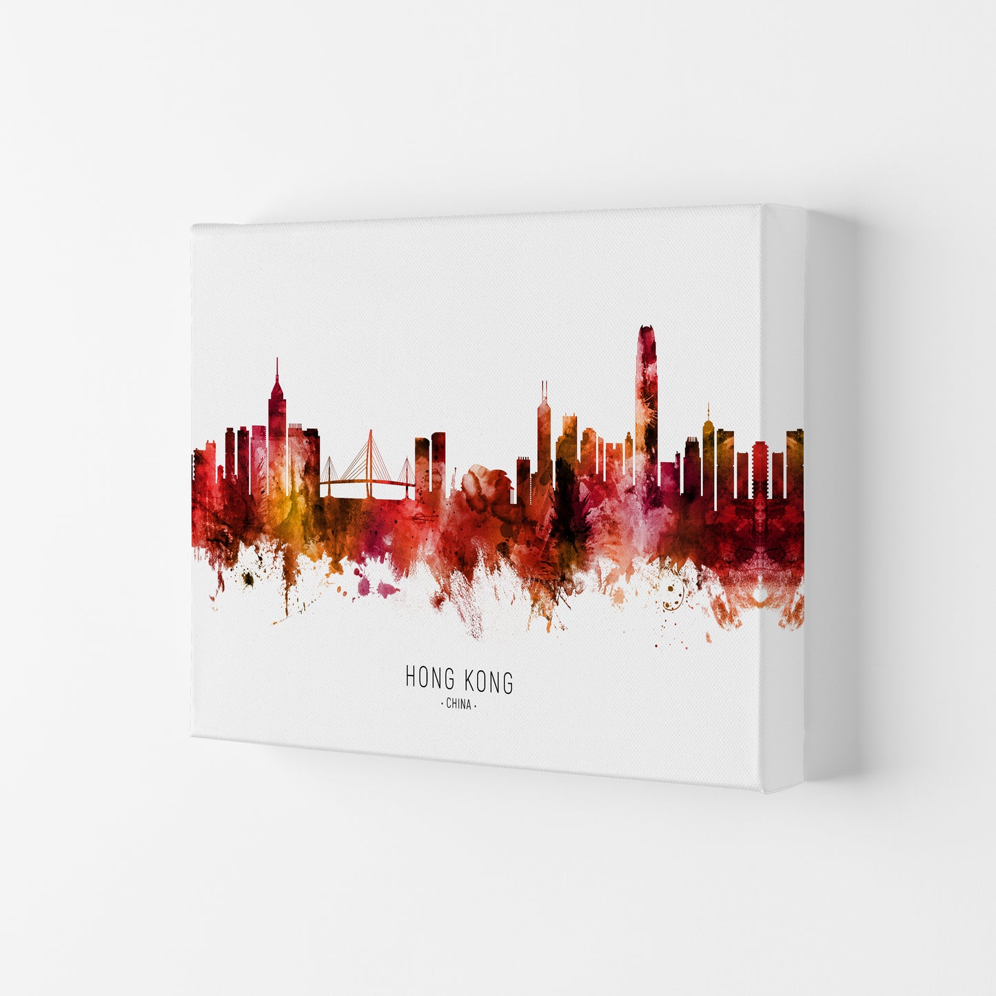 Hong Kong China Skyline Red City Name by Michael Tompsett Canvas