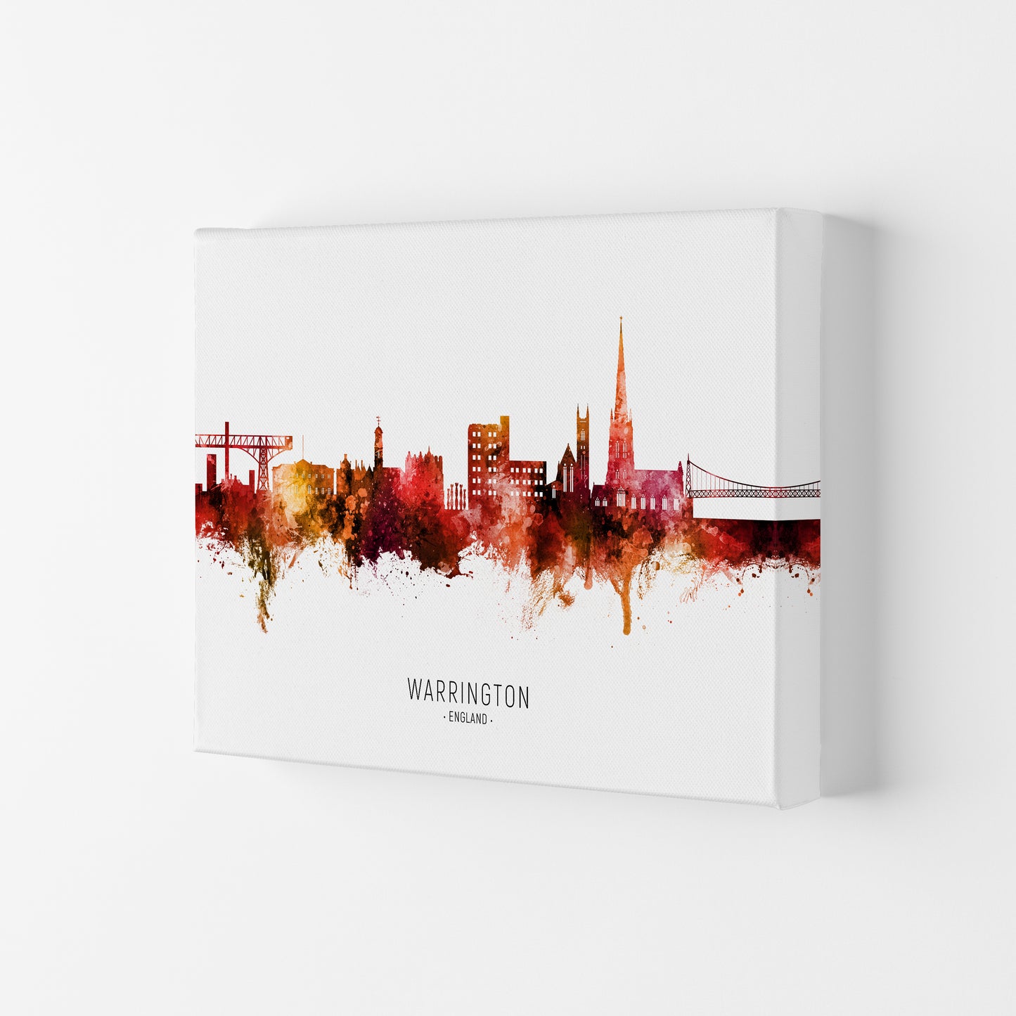 Warrington England Skyline Red City Name  by Michael Tompsett Canvas