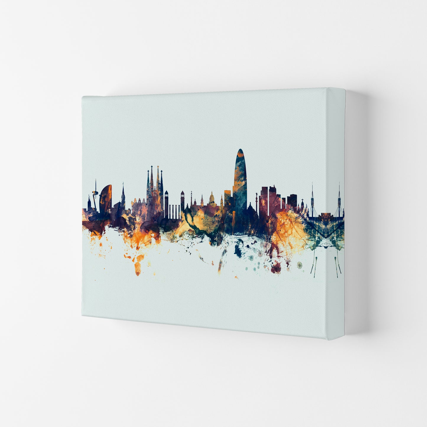 Barcelona Spain Skyline Blue Orange Art Print by Michael Tompsett Canvas