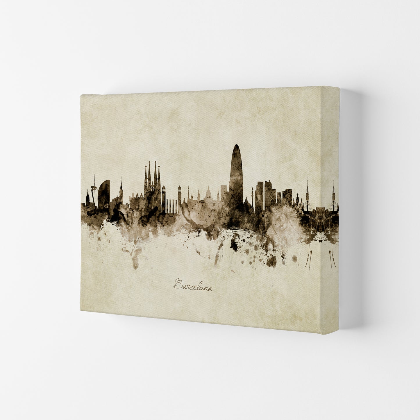 Barcelona Spain Skyline Vintage Art Print by Michael Tompsett Canvas