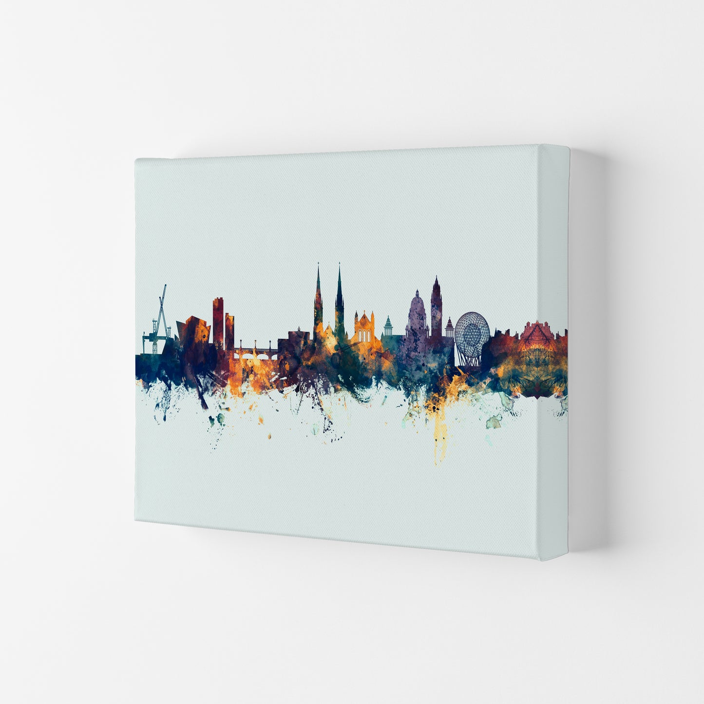 Belfast Northern Ireland Skyline Blue Orange Art Print by Michael Tompsett Canvas