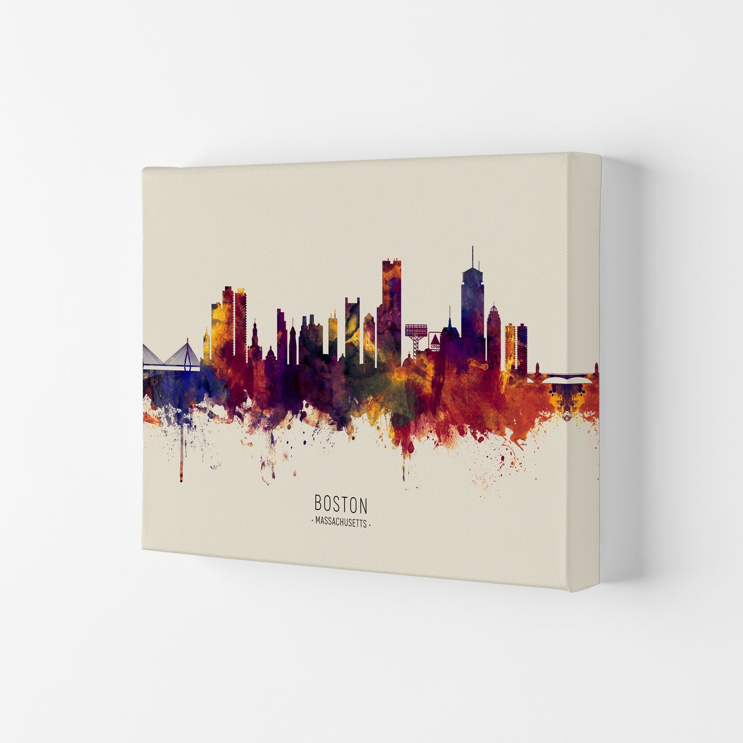Boston Massachusetts Skyline Autumn City Name Art Print by Michael Tompsett Canvas