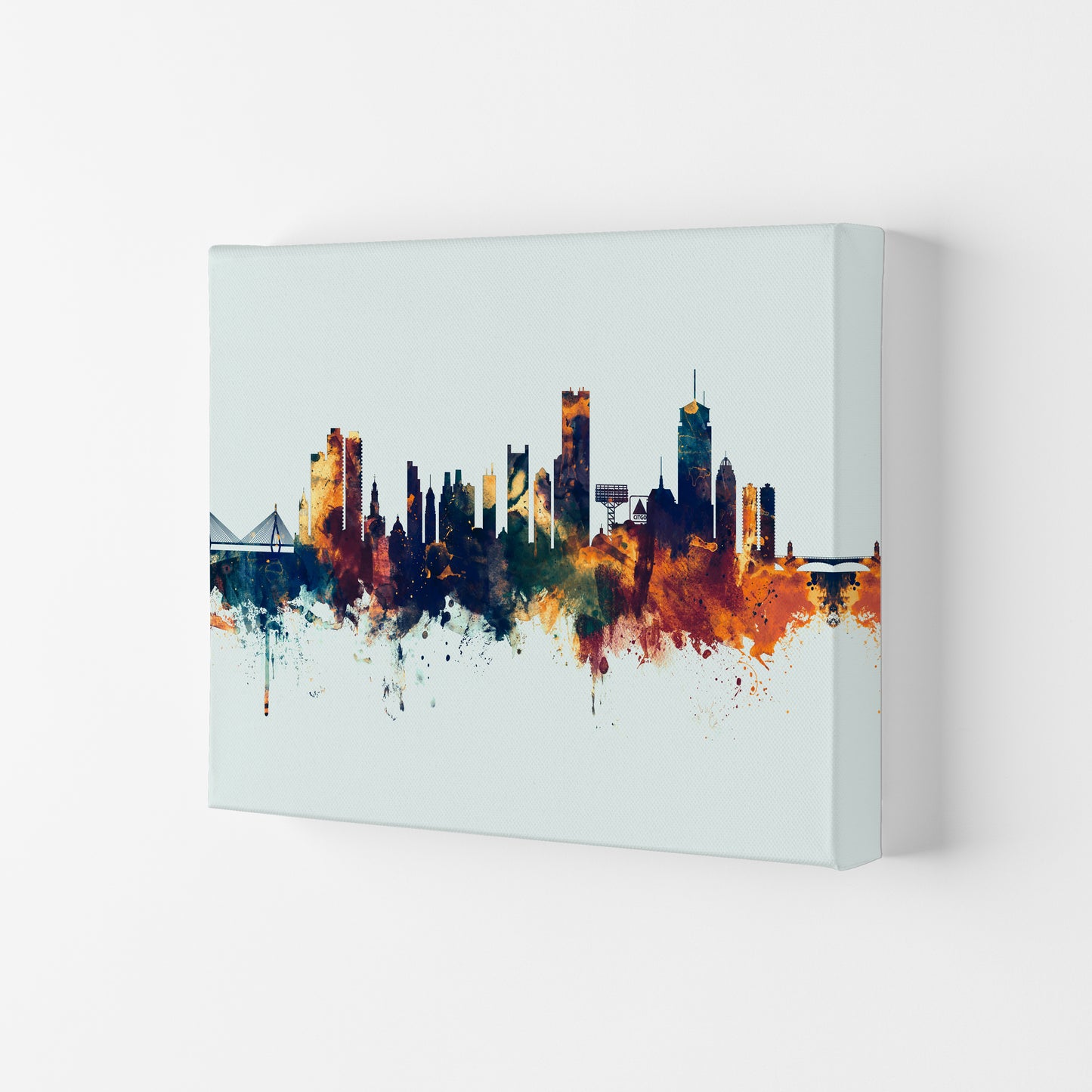 Boston Massachusetts Skyline Blue Orange Art Print by Michael Tompsett Canvas