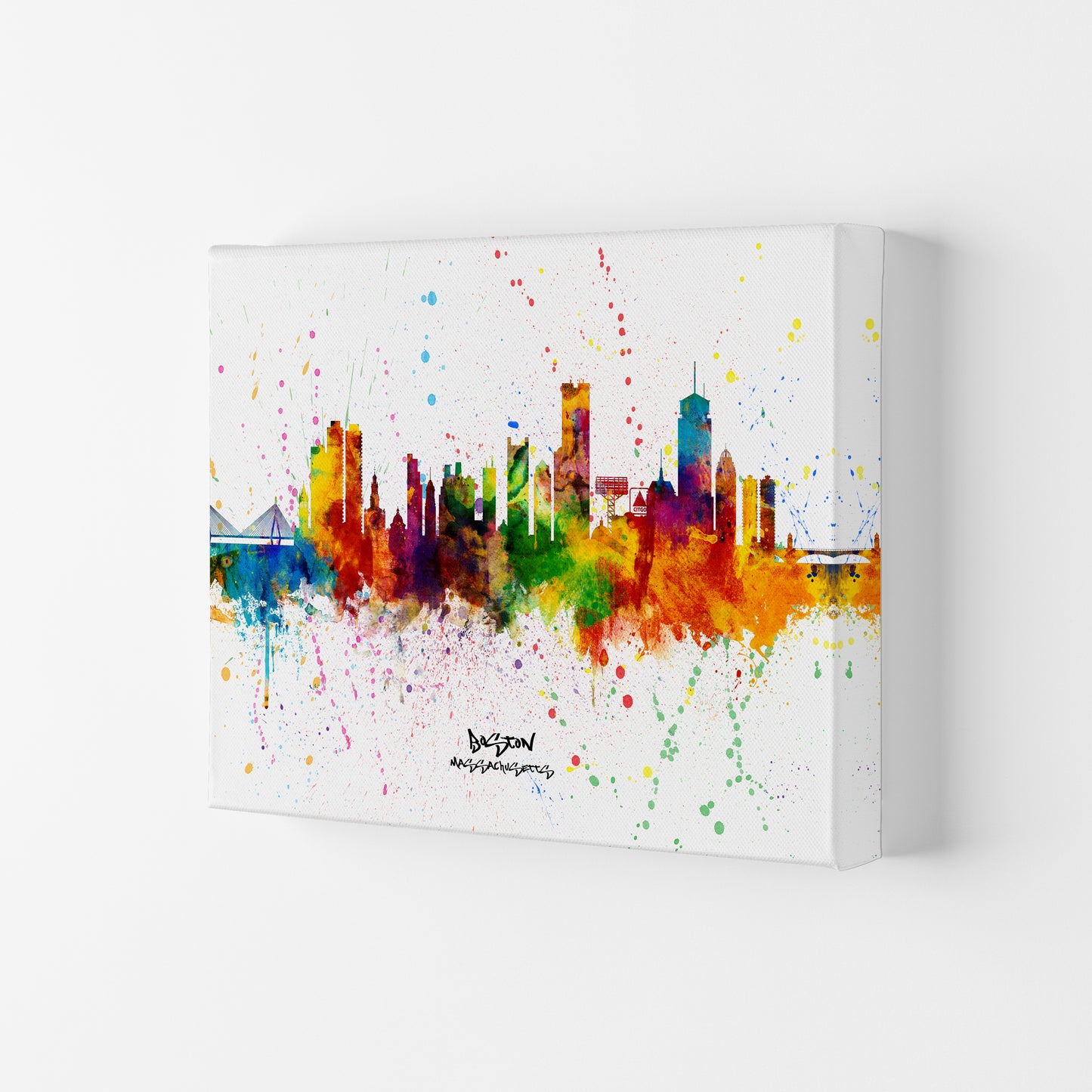 Boston Massachusetts Skyline Splash Art Print by Michael Tompsett Canvas
