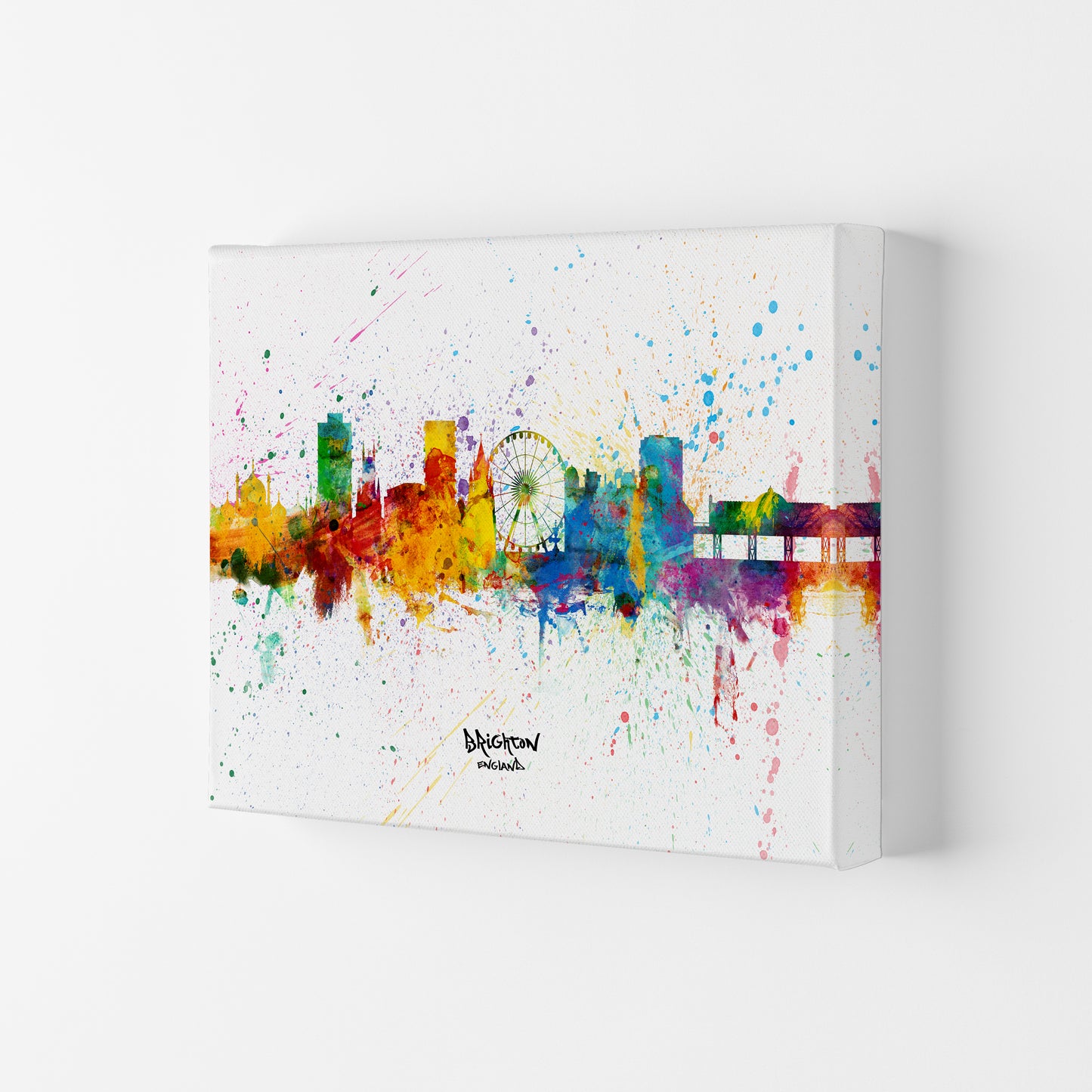 Brighton England Skyline Splash Art Print by Michael Tompsett Canvas