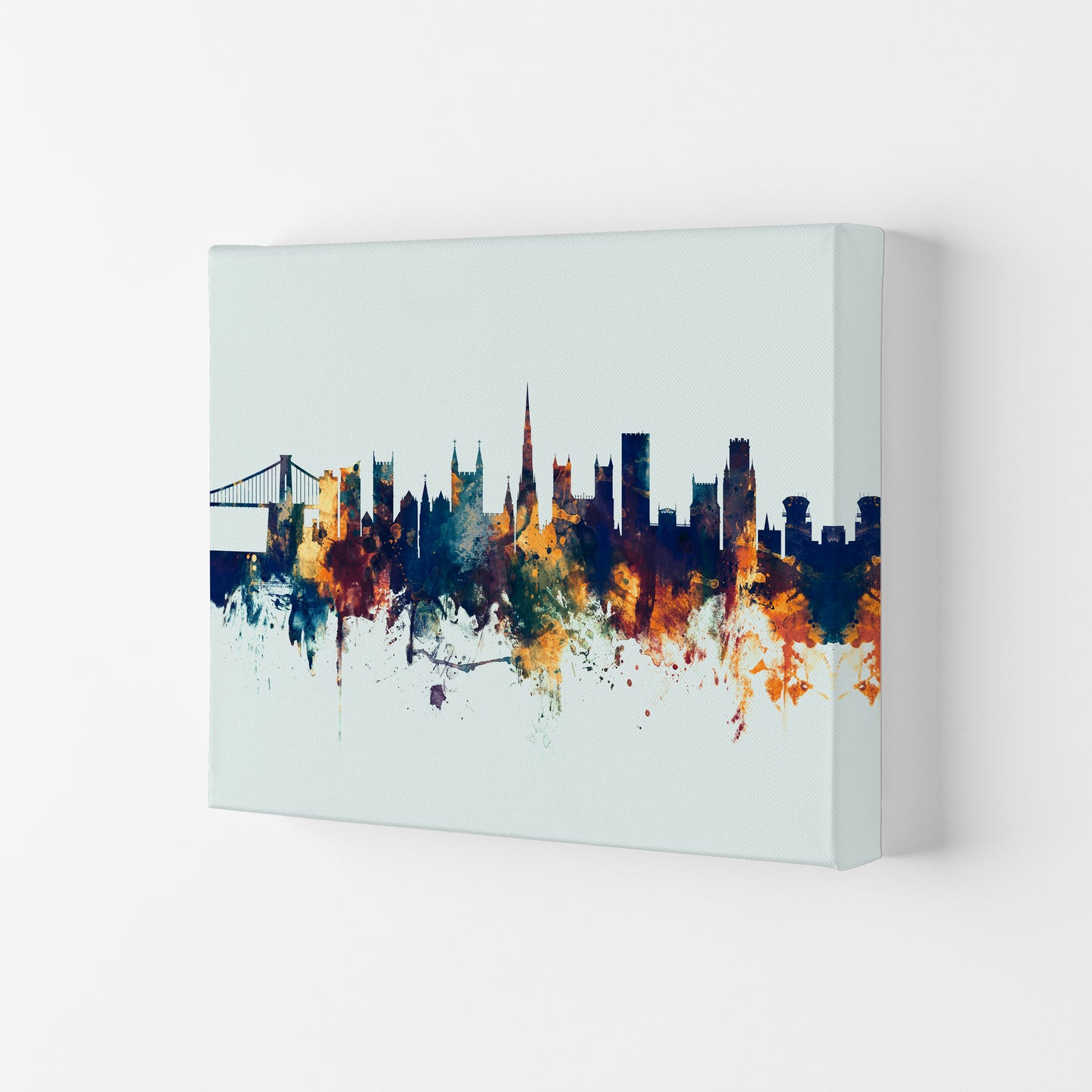 Bristol England Skyline Blue Orange Art Print by Michael Tompsett Canvas