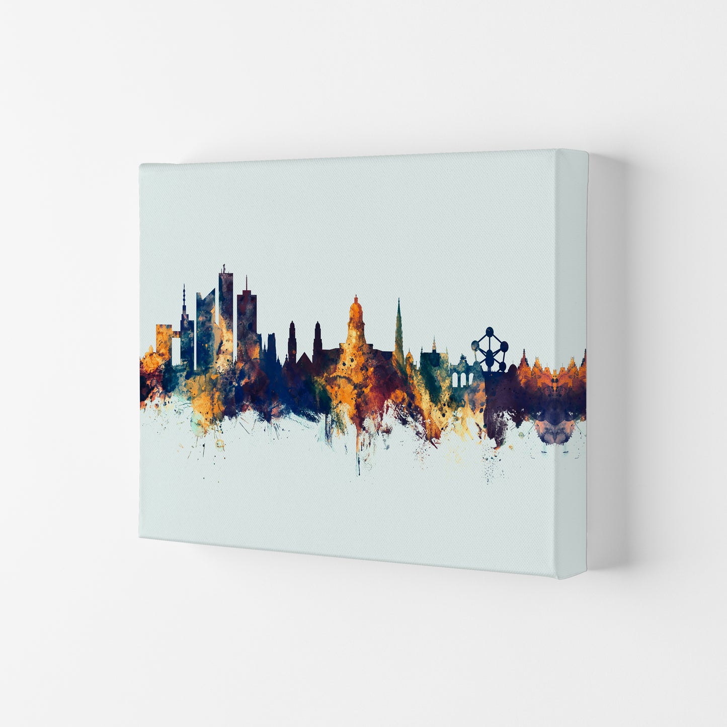Brussels Belgium Skyline Blue Orange Art Print by Michael Tompsett Canvas