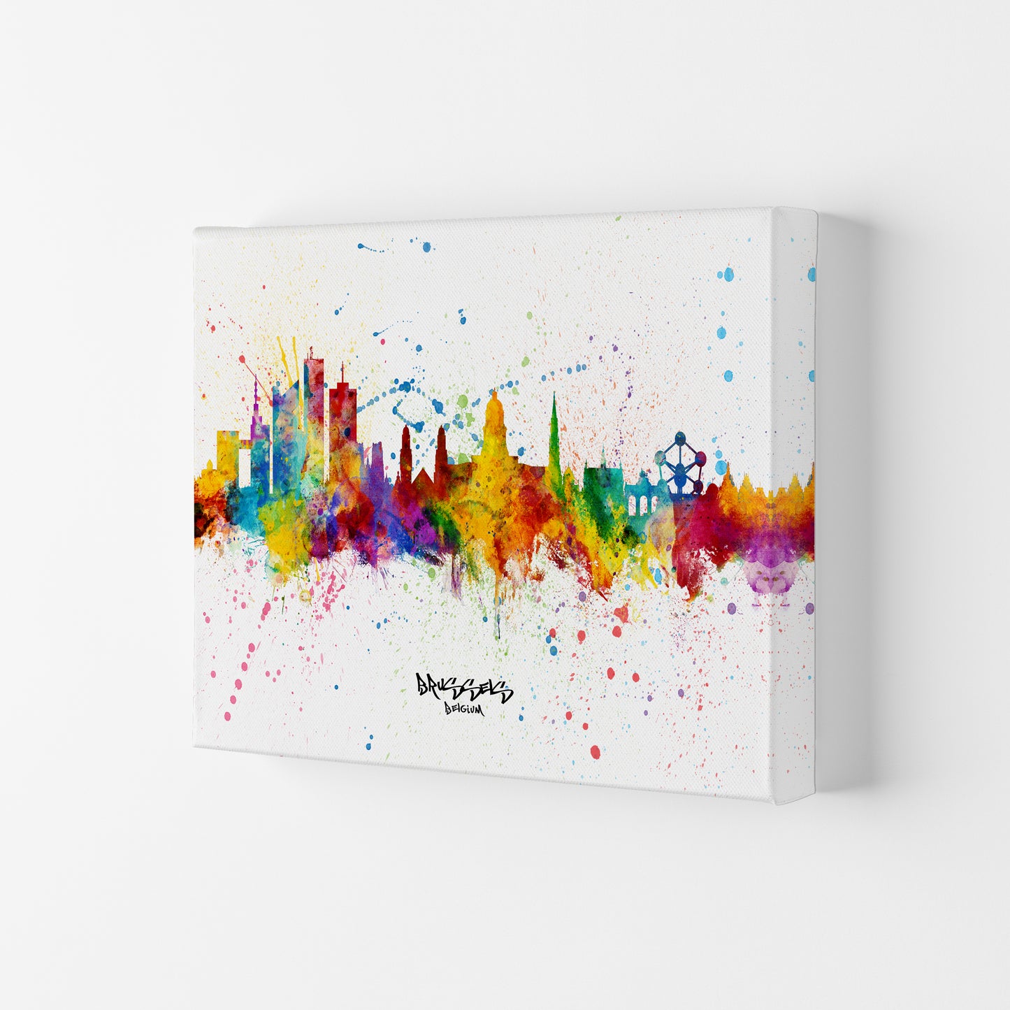 Brussels Belgium Skyline Splash Art Print by Michael Tompsett Canvas