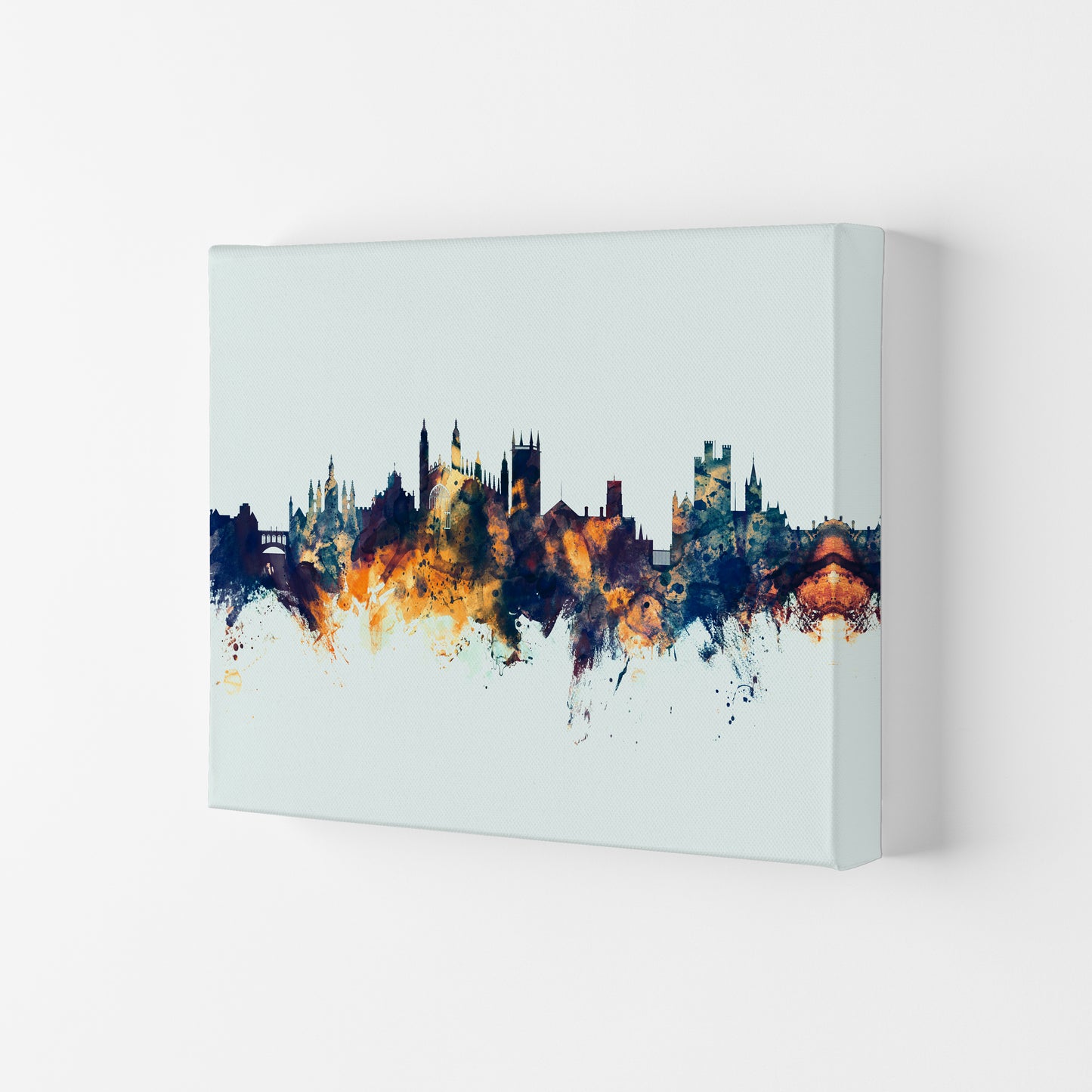 Cambridge England Skyline Blue Orange Art Print by Michael Tompsett Canvas