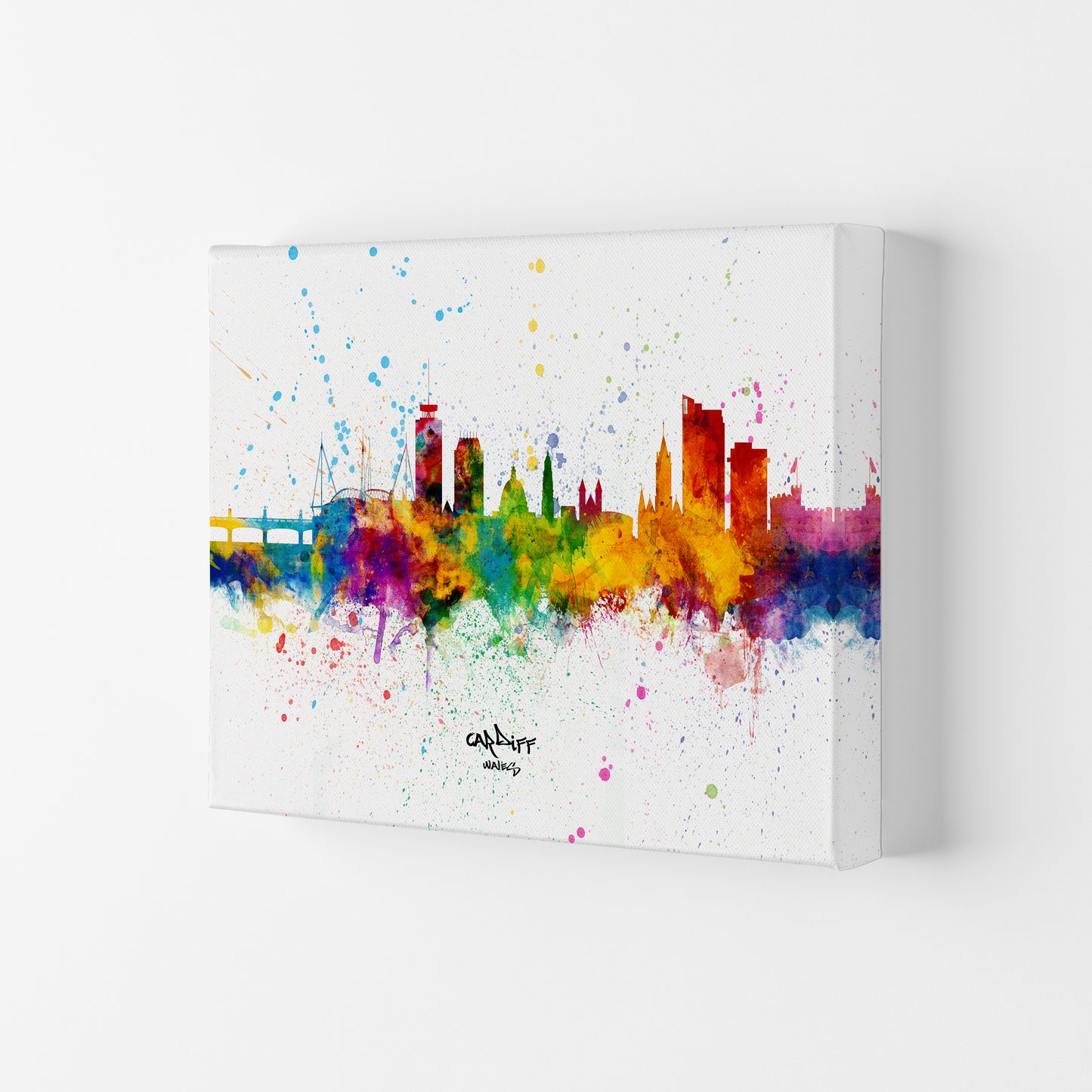 Cardiff Wales Skyline Splash Art Print by Michael Tompsett Canvas