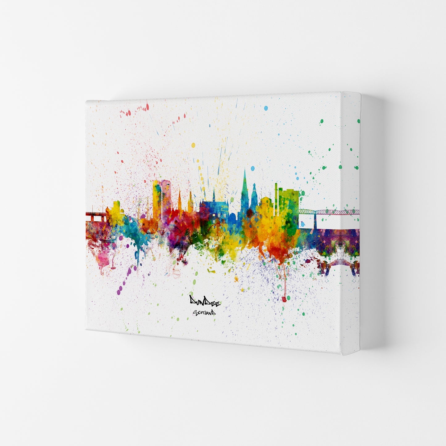 Dundee Scotland Skyline Splash Art Print by Michael Tompsett Canvas