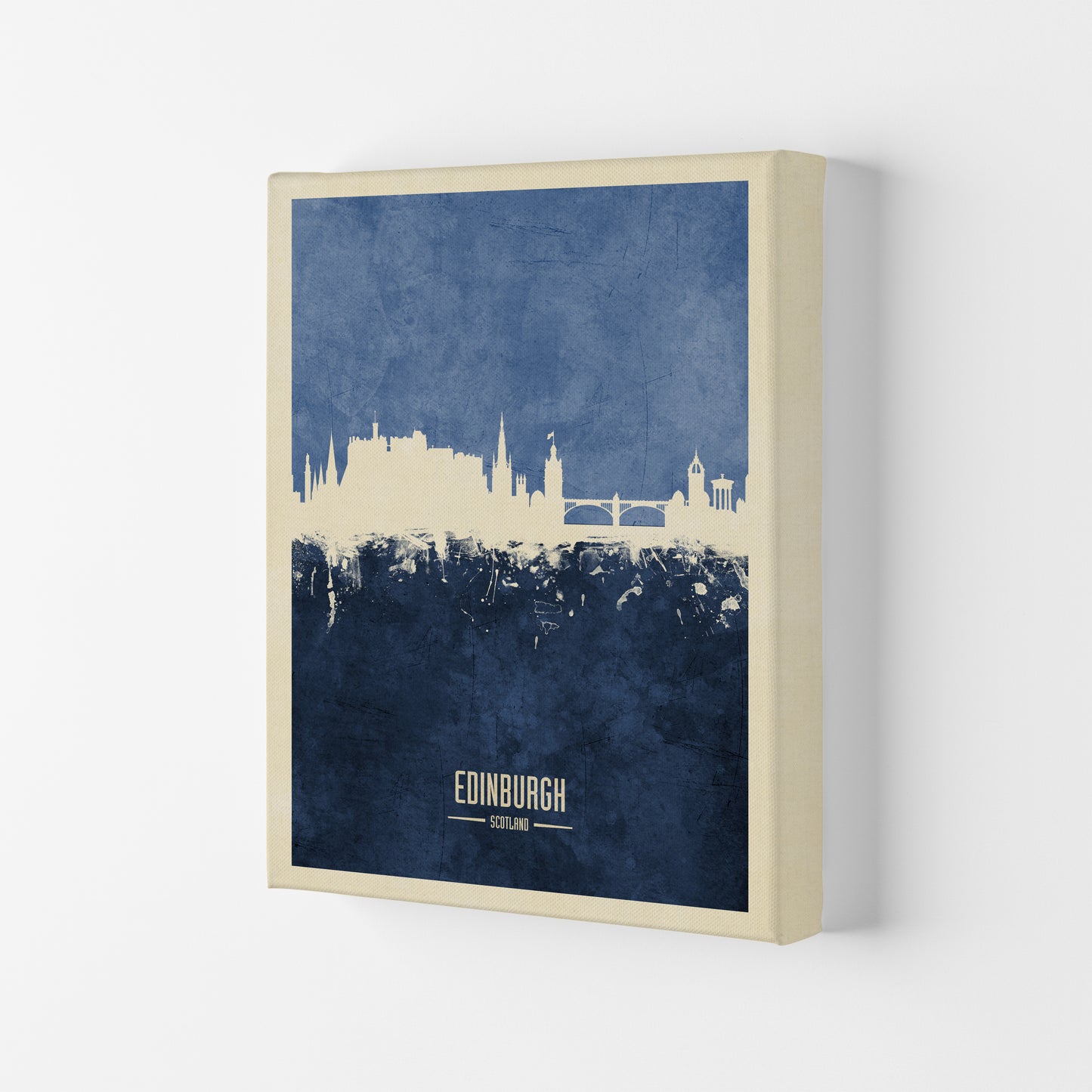 Edinburgh Scotland Skyline Portrait Navy Art Print by Michael Tompsett Canvas