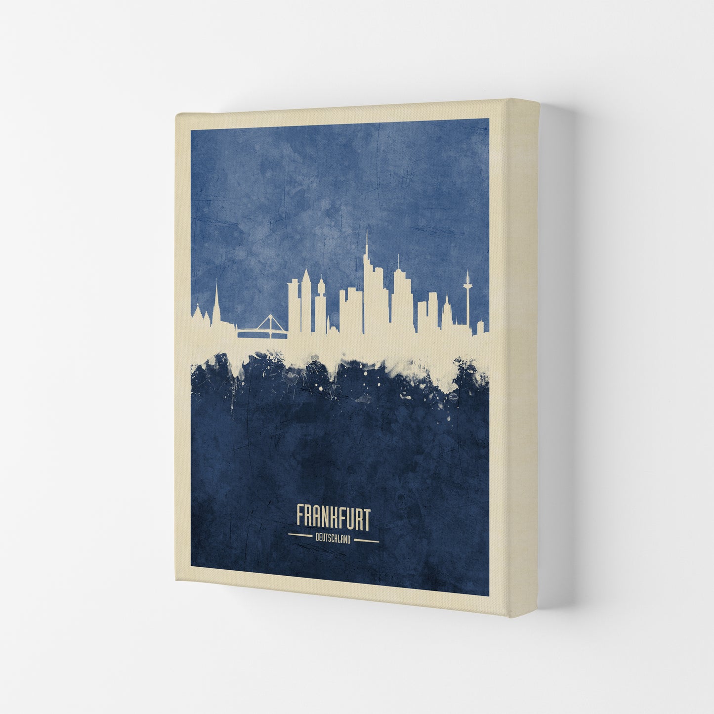 Frankfurt Germany Skyline Portrait Navy Art Print by Michael Tompsett Canvas