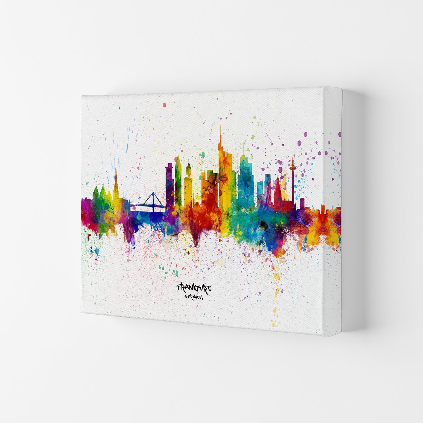 Frankfurt Germany Skyline Splash Art Print by Michael Tompsett Canvas