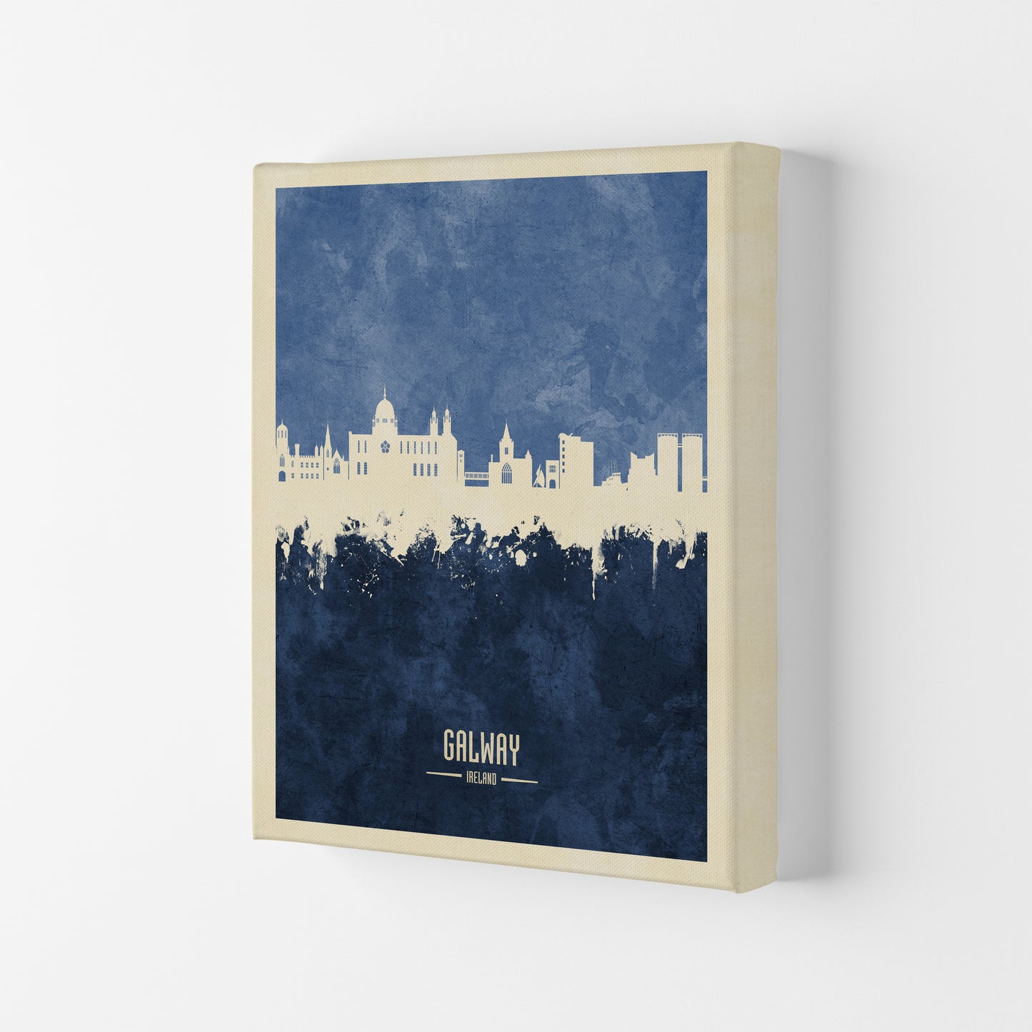 Galway Ireland Skyline Portrait Navy Art Print by Michael Tompsett Canvas