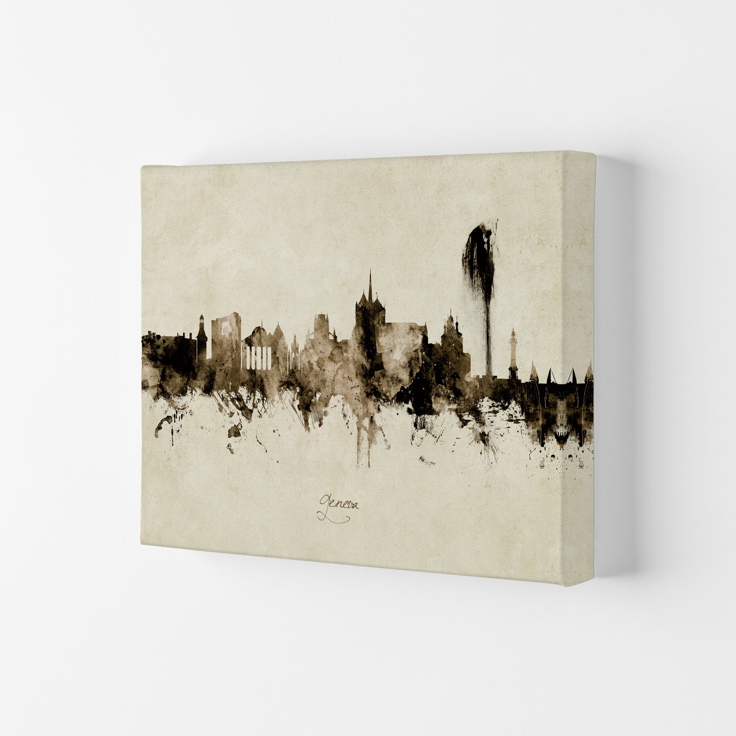 Geneva Switzerland Skyline Vintage Art Print by Michael Tompsett Canvas