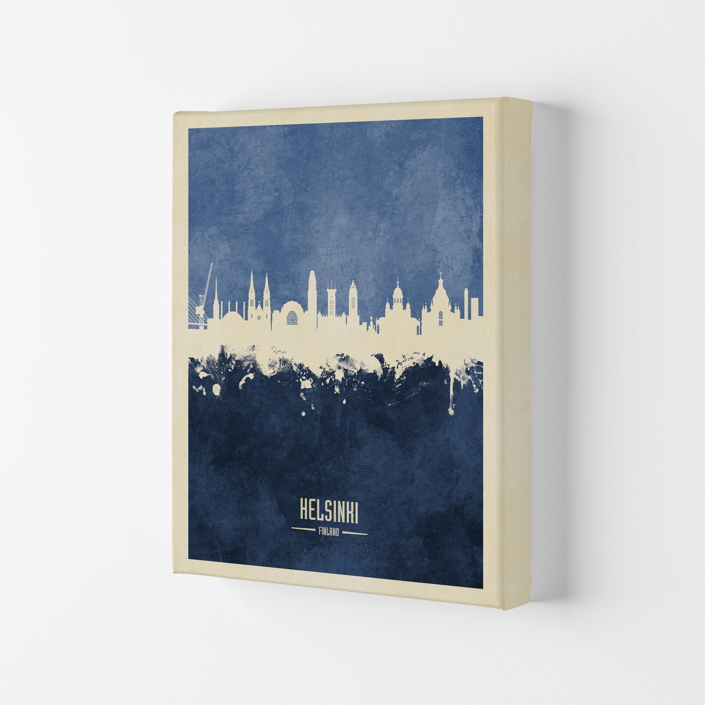 Helsinki Finland Skyline Portrait Navy Art Print by Michael Tompsett Canvas