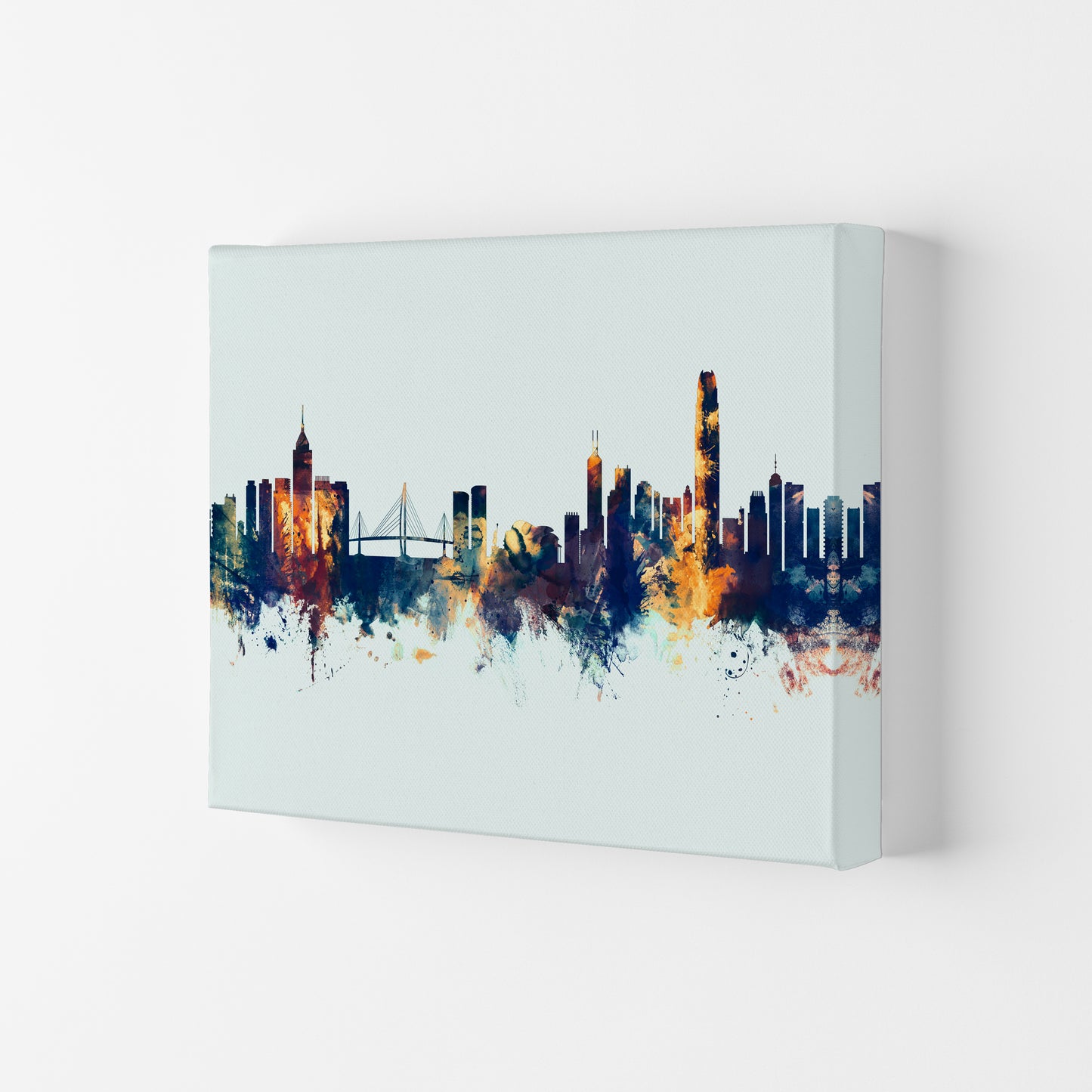 Hong Kong China Skyline Blue Orange Art Print by Michael Tompsett Canvas