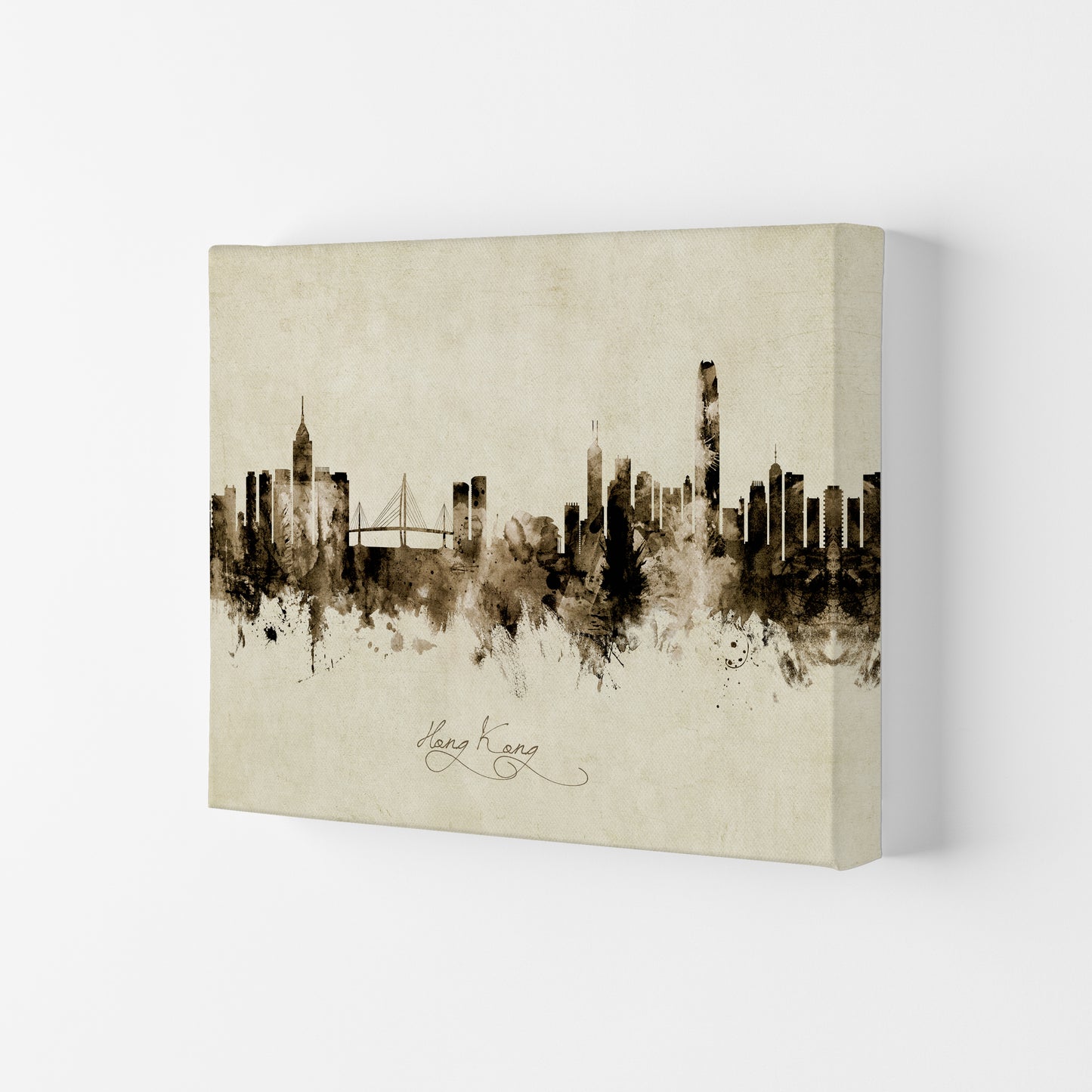 Hong Kong China Skyline Vintage Art Print by Michael Tompsett Canvas