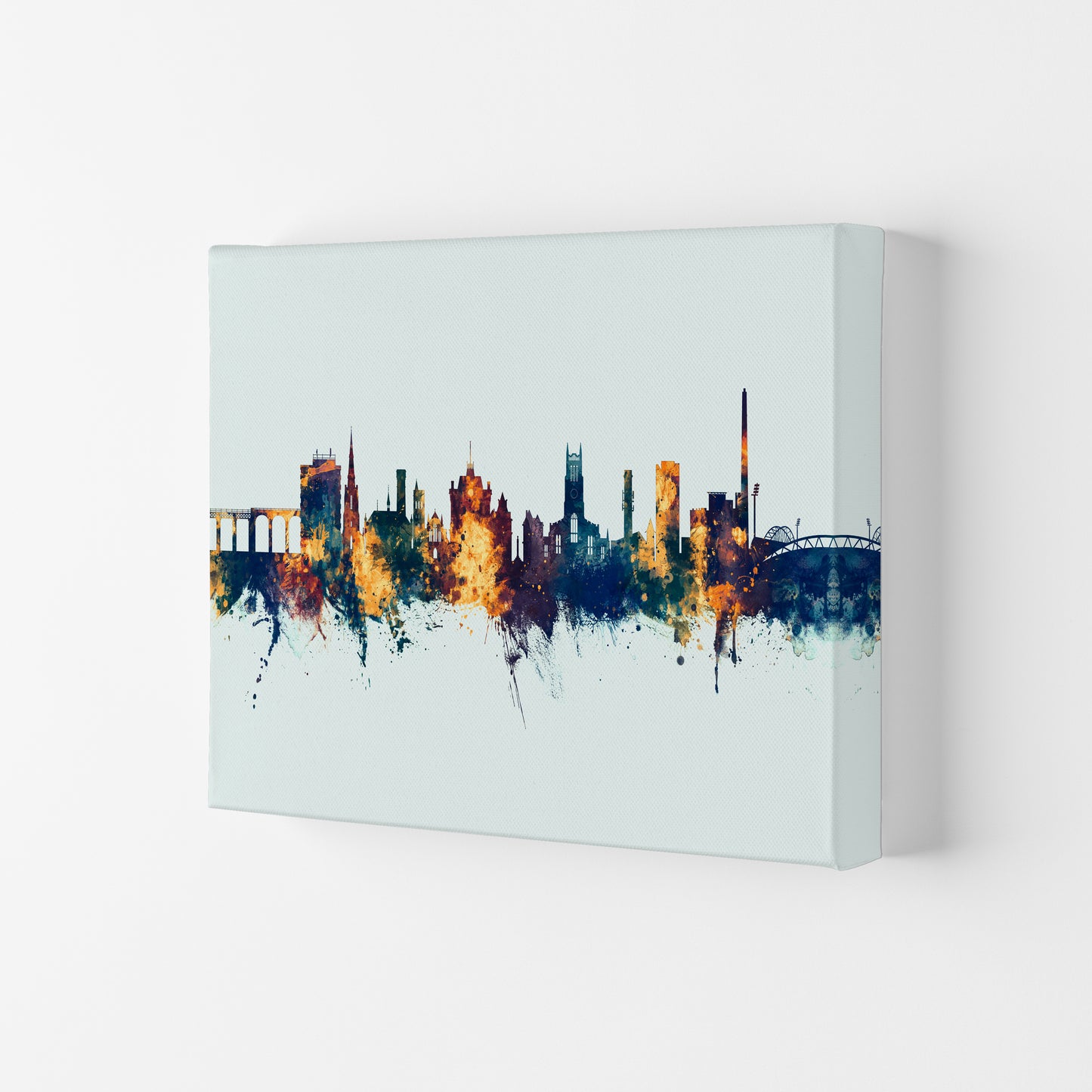 Huddersfield England Skyline Blue Orange Art Print by Michael Tompsett Canvas