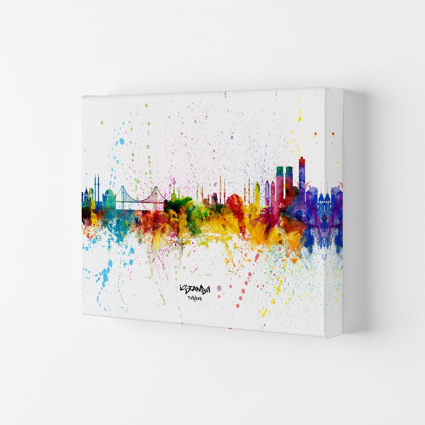 Istanbul Turkey Skyline Splash Art Print by Michael Tompsett Canvas
