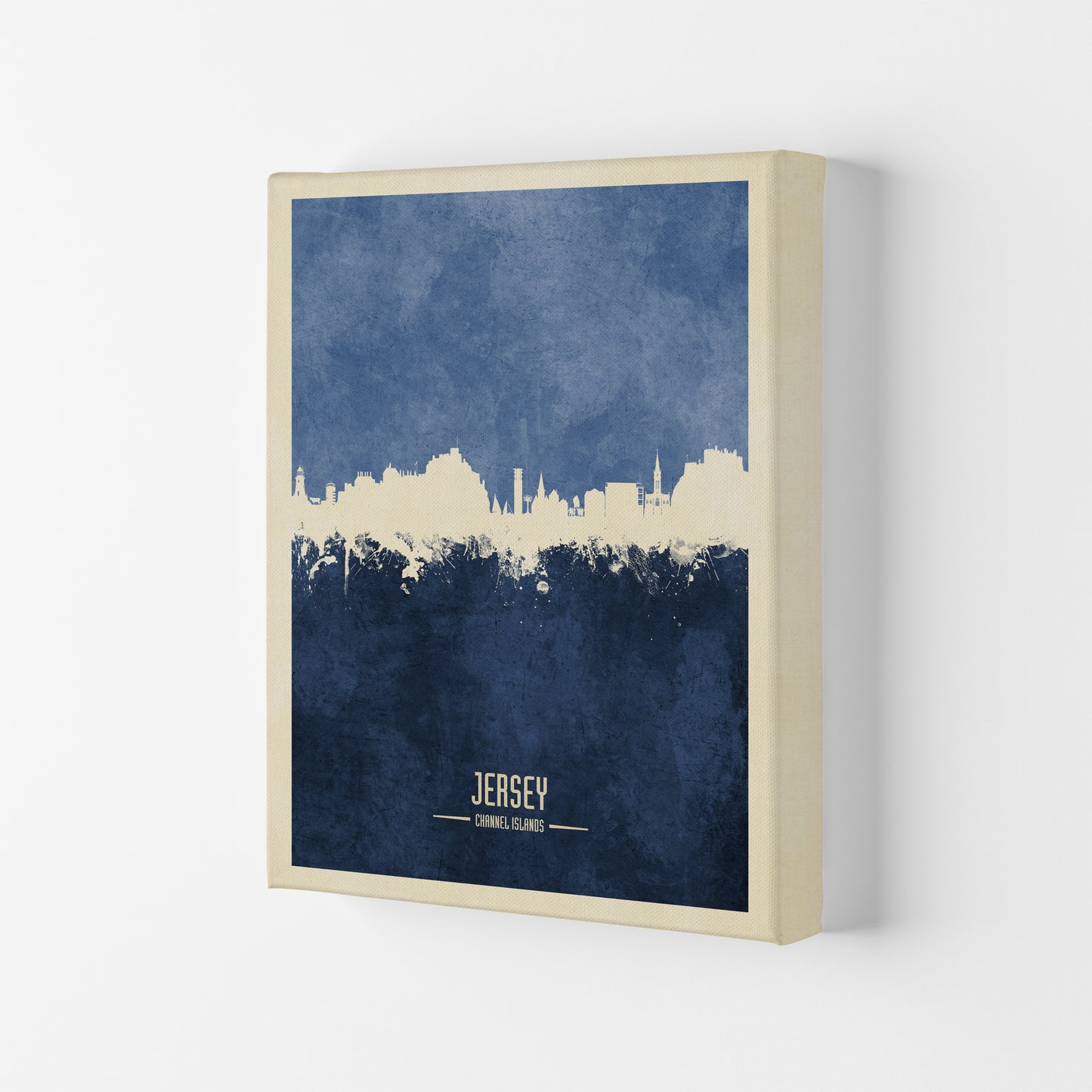 Jersey Channel Islands Skyline Portrait Navy Art Print by Michael Tompsett Canvas