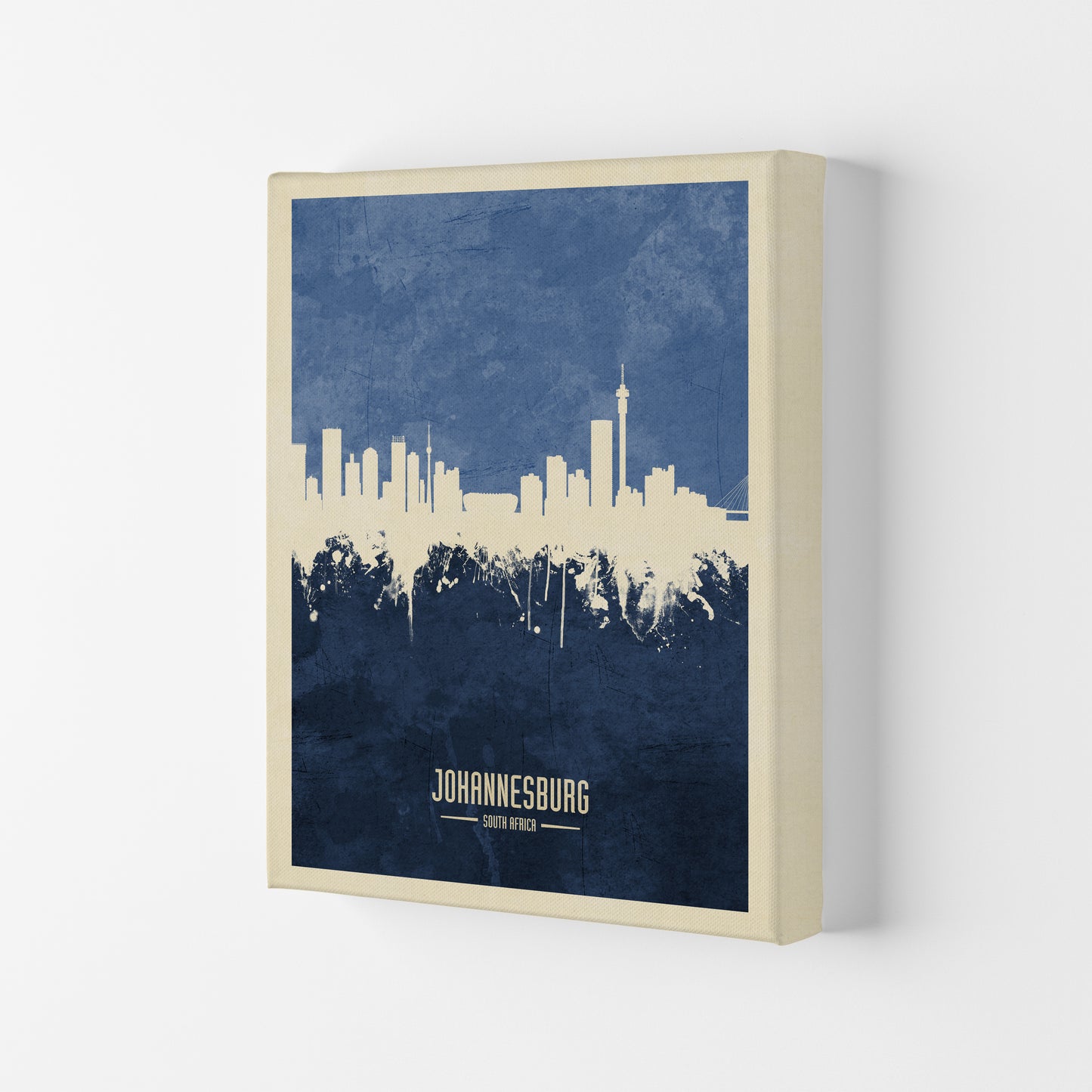 Johannesburg South Africa Skyline Portrait Navy Art Print by Michael Tompsett Canvas