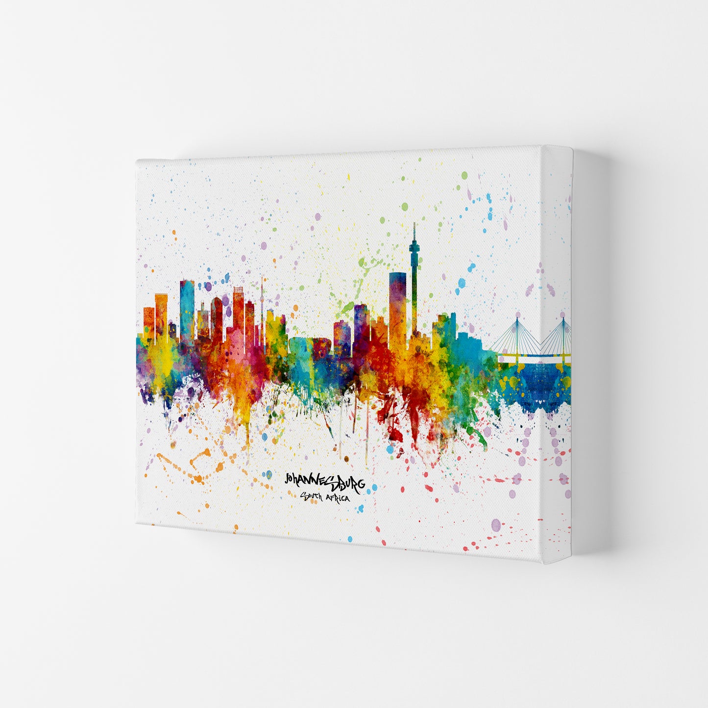 Johannesburg South Africa Skyline Splash Art Print by Michael Tompsett Canvas