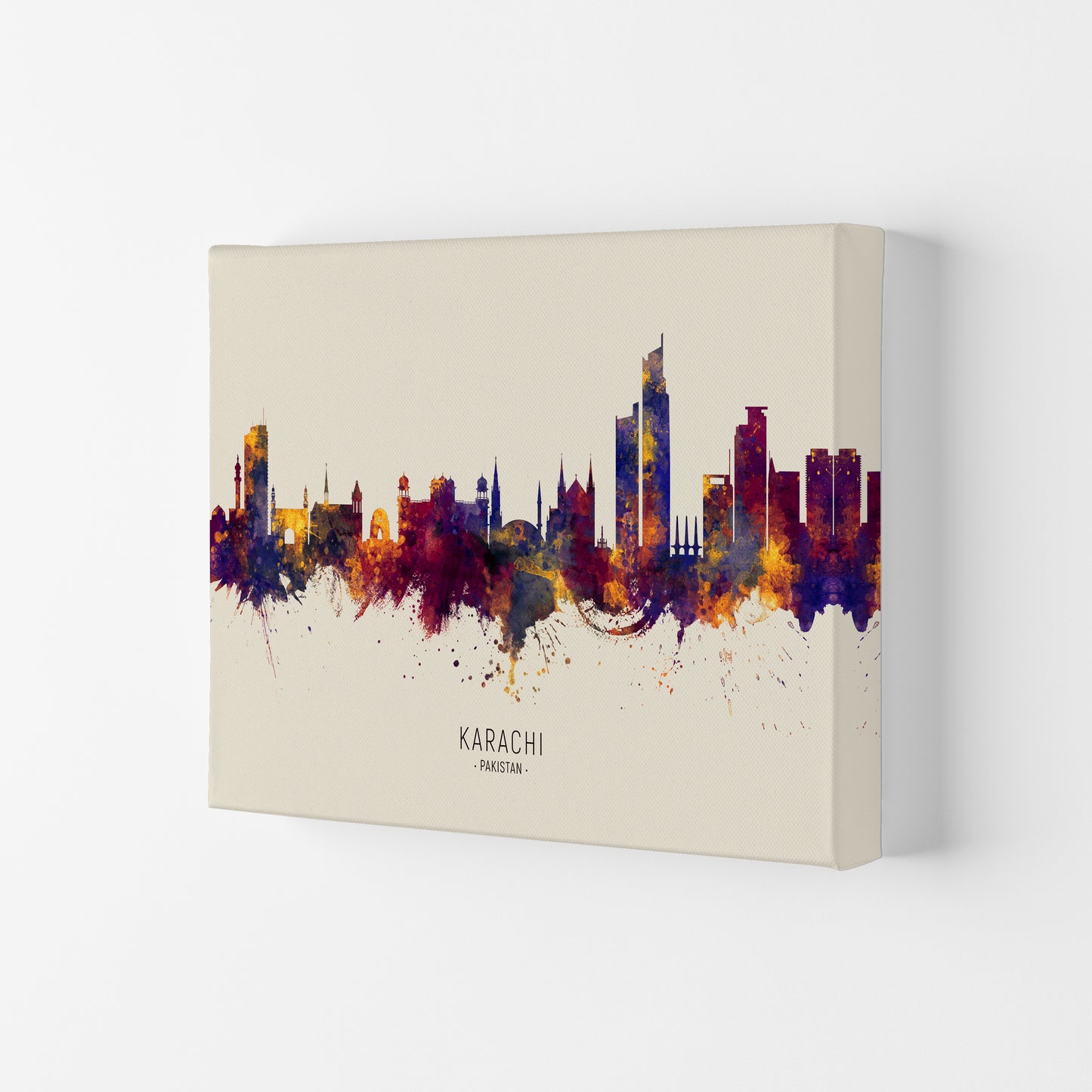 Karachi Pakistan Skyline Autumn City Name Art Print by Michael Tompsett Canvas