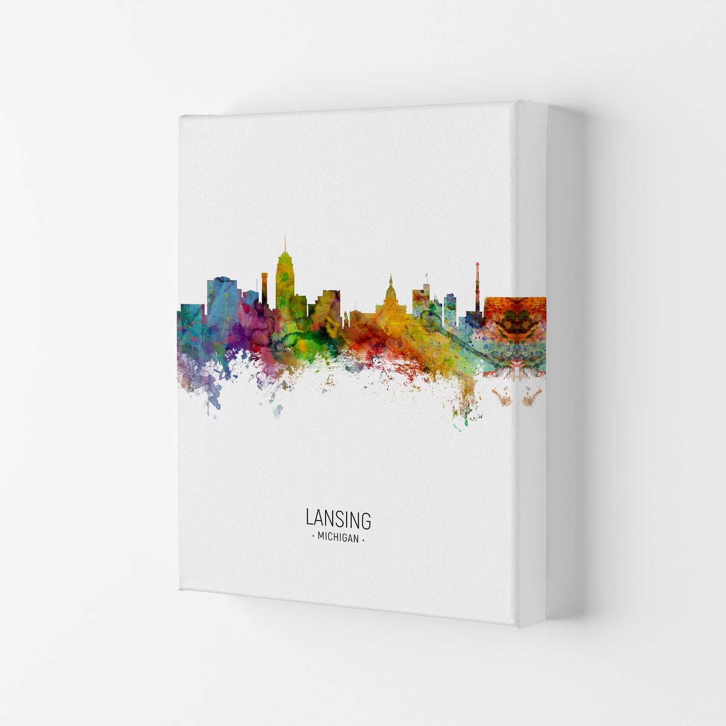 Lansing Michigan Skyline Portrait Art Print by Michael Tompsett Canvas