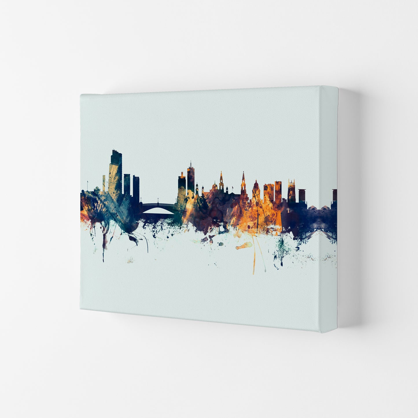 Leeds England Skyline Blue Orange Art Print by Michael Tompsett Canvas