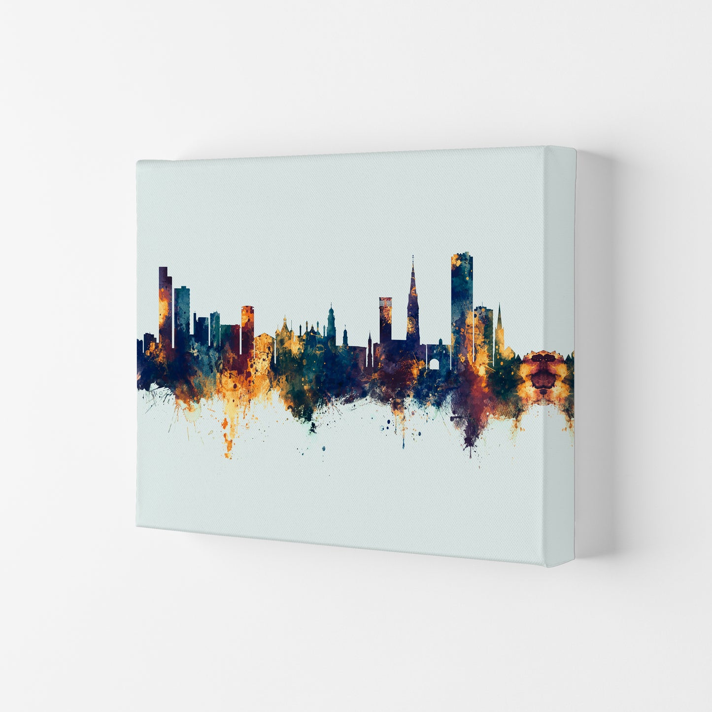 Leicester England Skyline Blue Orange Art Print by Michael Tompsett Canvas