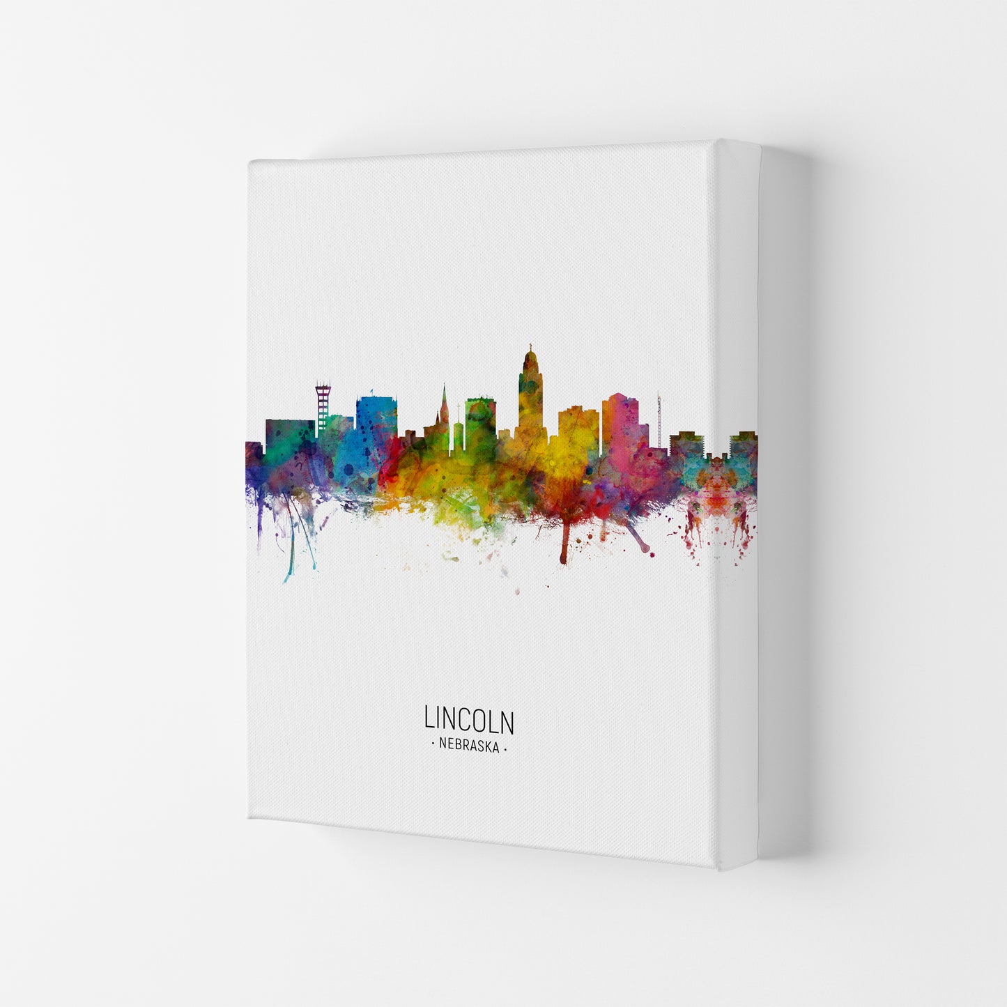Lincoln Nebraska Skyline Portrait Art Print by Michael Tompsett Canvas