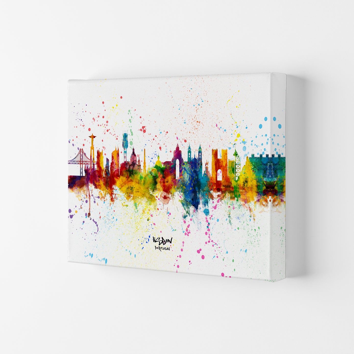 Lisbon Portugal Skyline Splash Art Print by Michael Tompsett Canvas