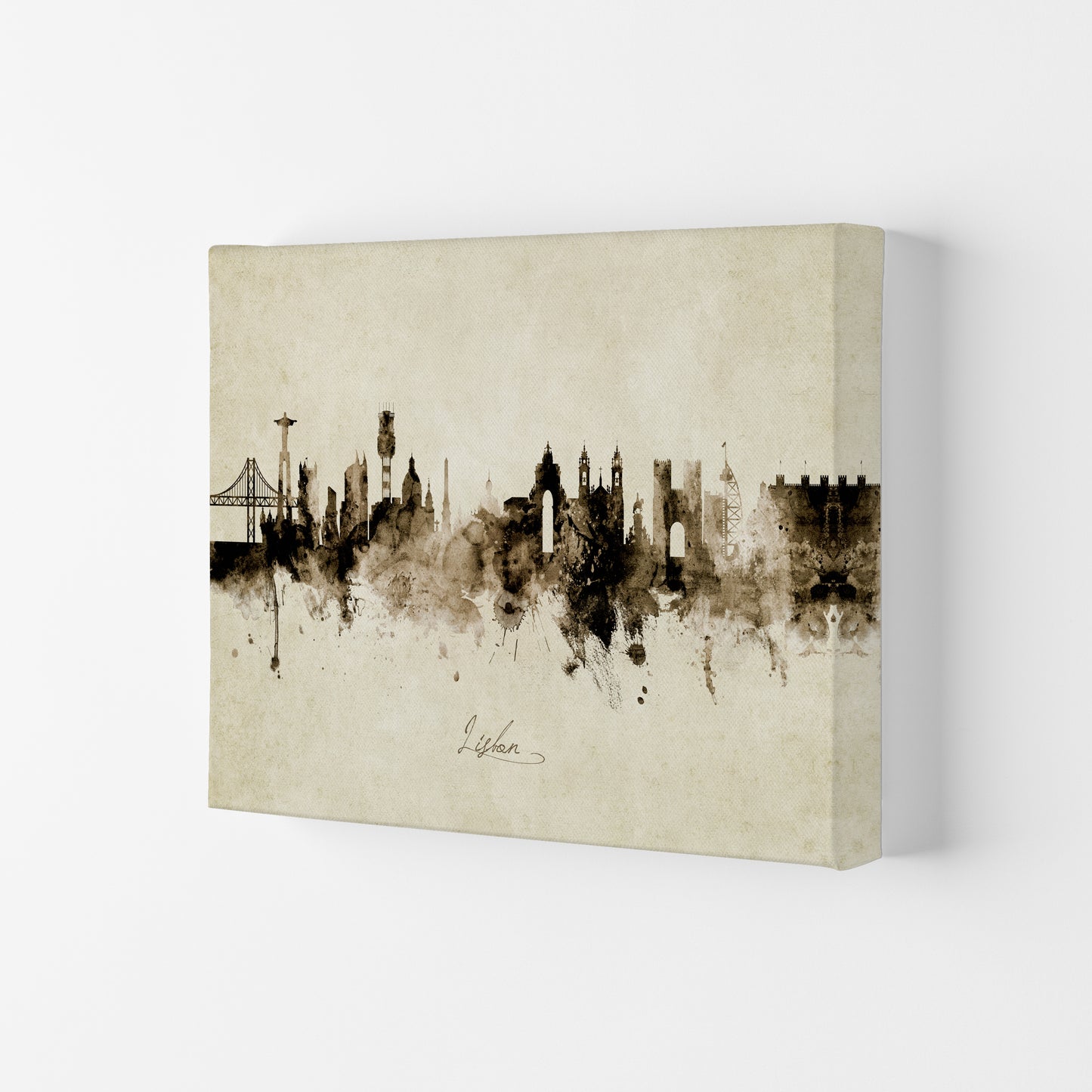 Lisbon Portugal Skyline Vintage Art Print by Michael Tompsett Canvas